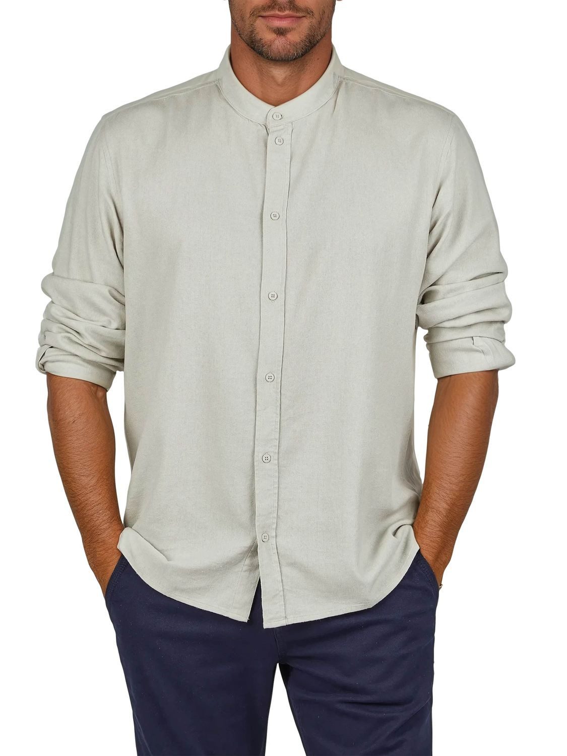 Langarmhemd Herren Leinen Hemd DFJesper Regular Fit
