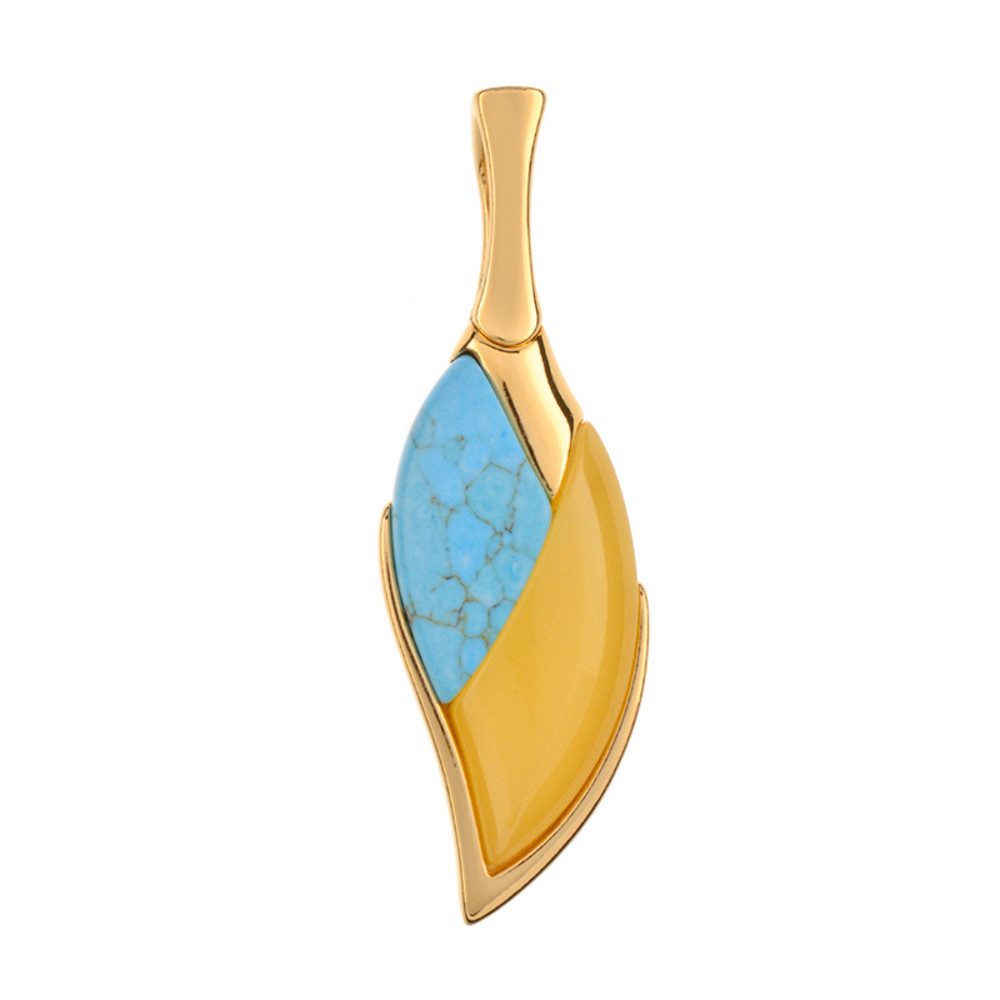 Cavill Kettenanhänger Milchbernstein Türkis Blatt Anhänger 1,67 ct 2,17 ct Silber vergoldet (1-tlg)