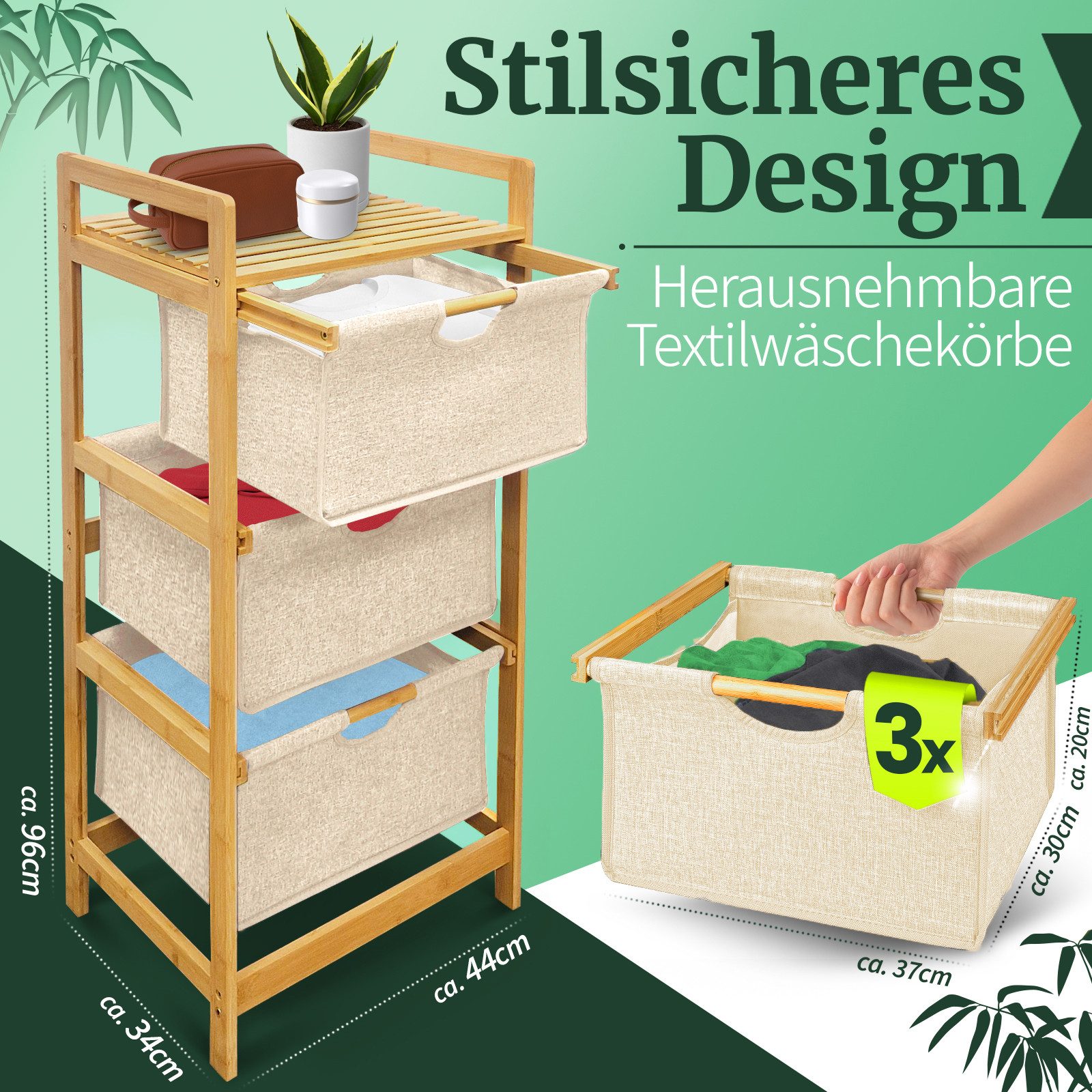 HEIMWERT Wäschekorb Wäschekorb Regal 3 Fächer günstig online kaufen