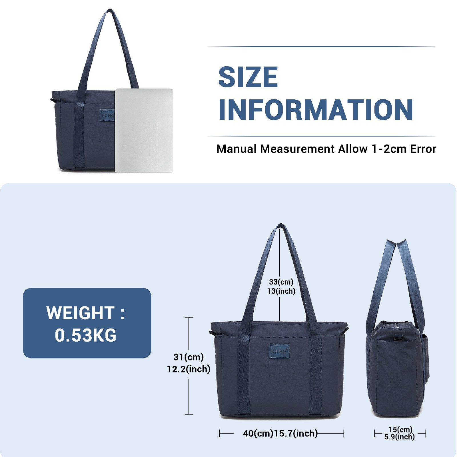 KONO Reisetasche, Bequeme, leichte Reisetasche mit großem Fassungsvermögen