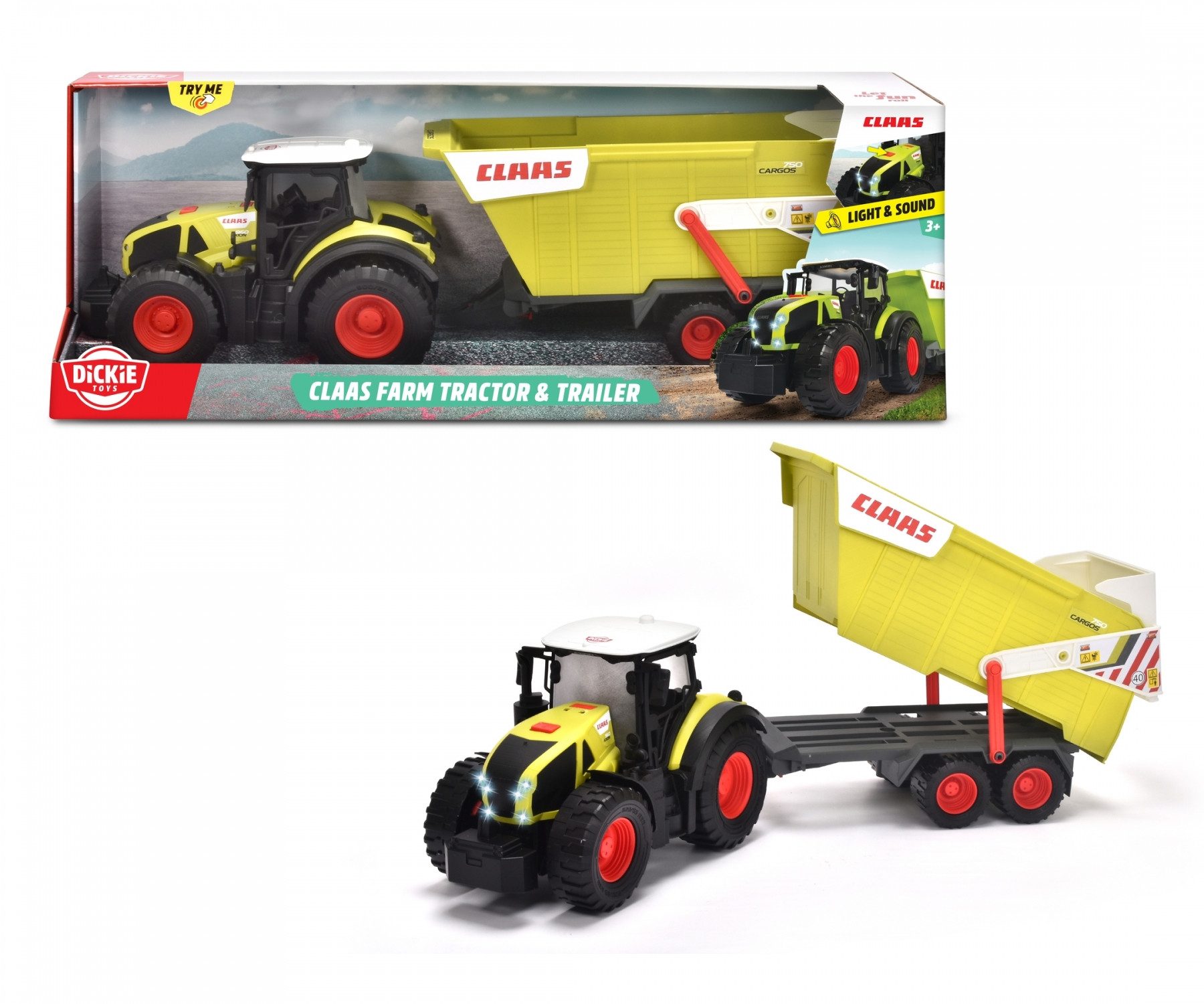 Dickie Toys Spielzeug-Traktor CLAAS mit Anhänger, mit Licht und Sound