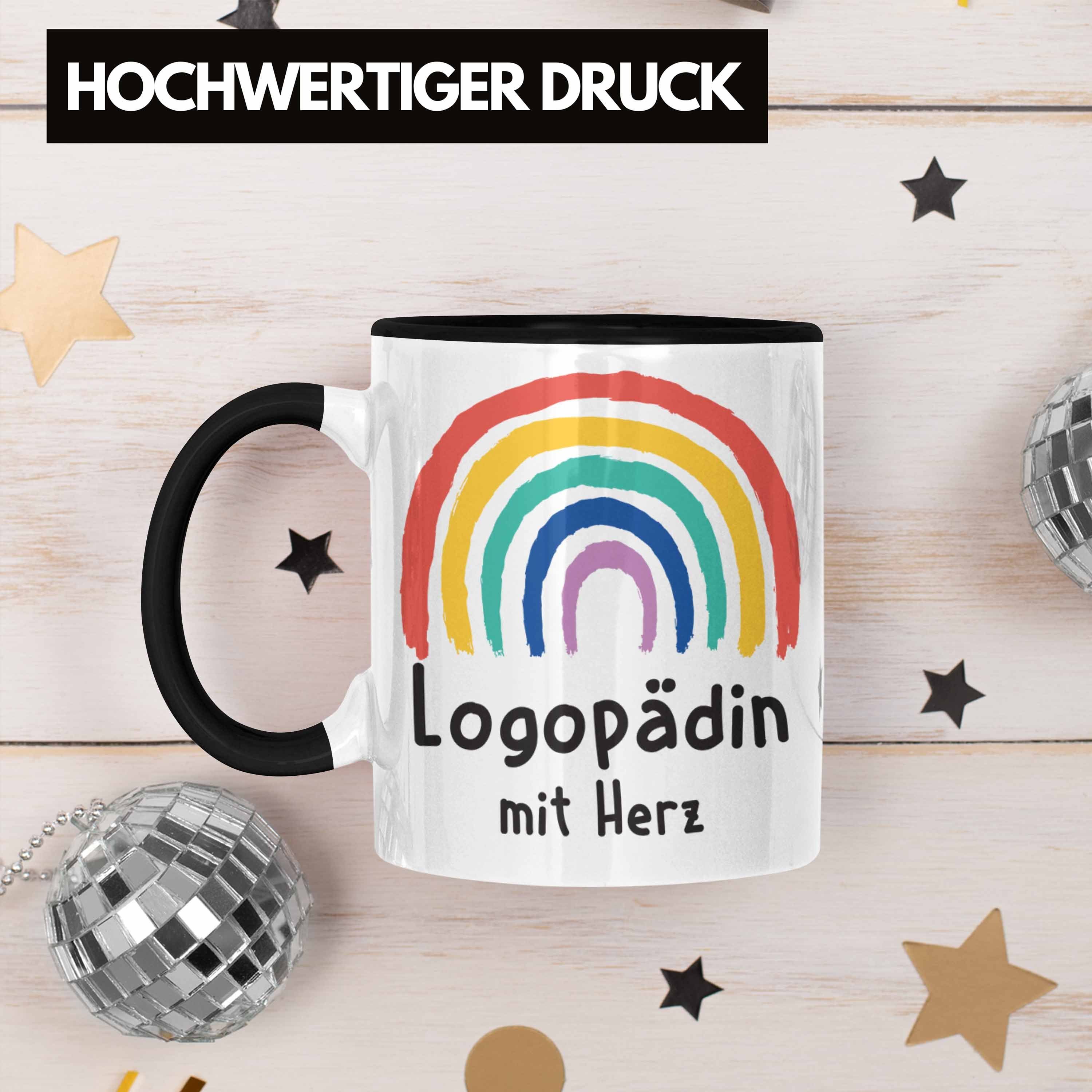 Schwarz Spruch Herz Trendation Tasse Logopädin - Dankeschön mit mit Tasse Kaffeetasse Geschenk Danke Trendation Zubehör