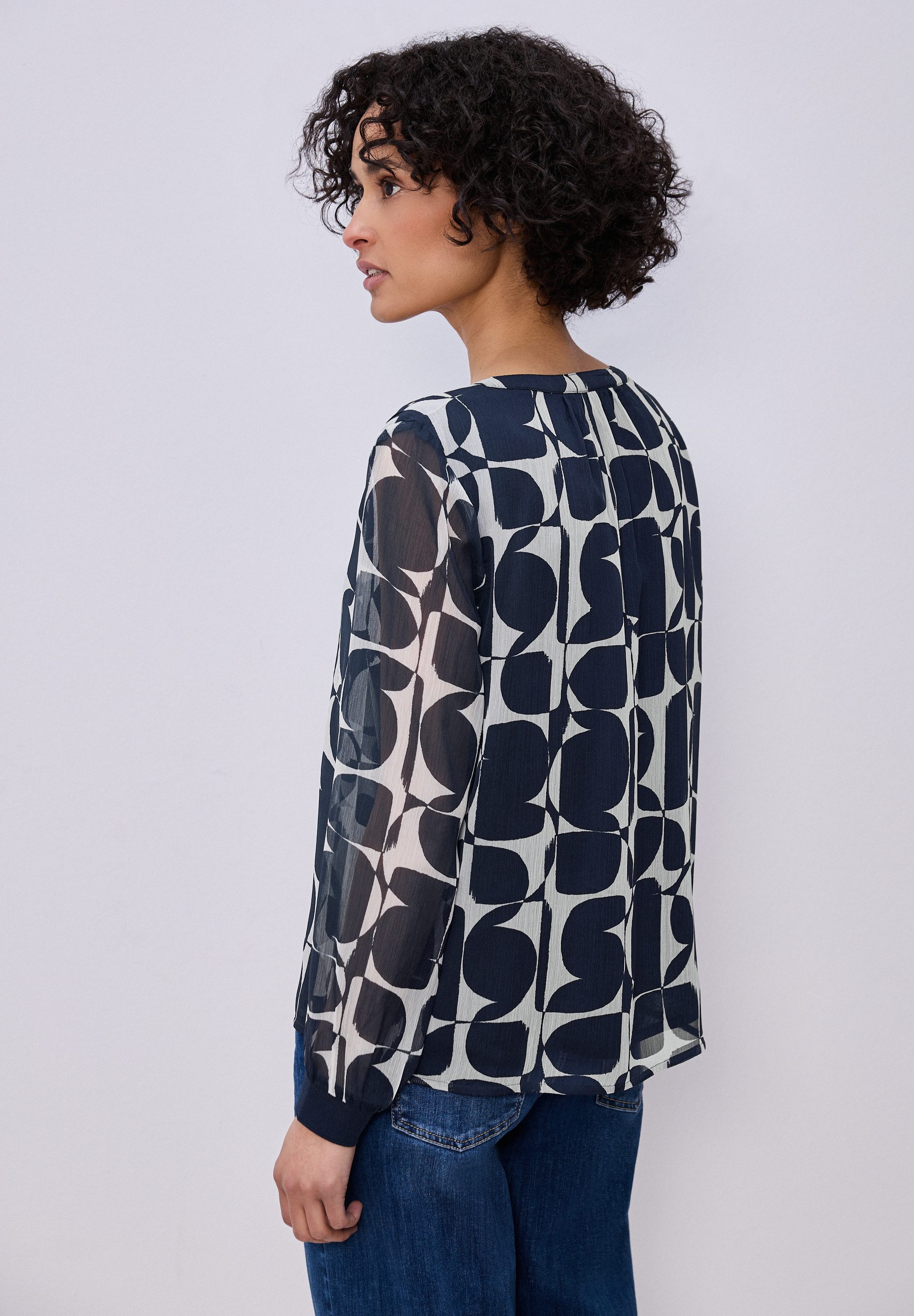 STREET ONE Langarmbluse Gemusterte Bluse mit Tape