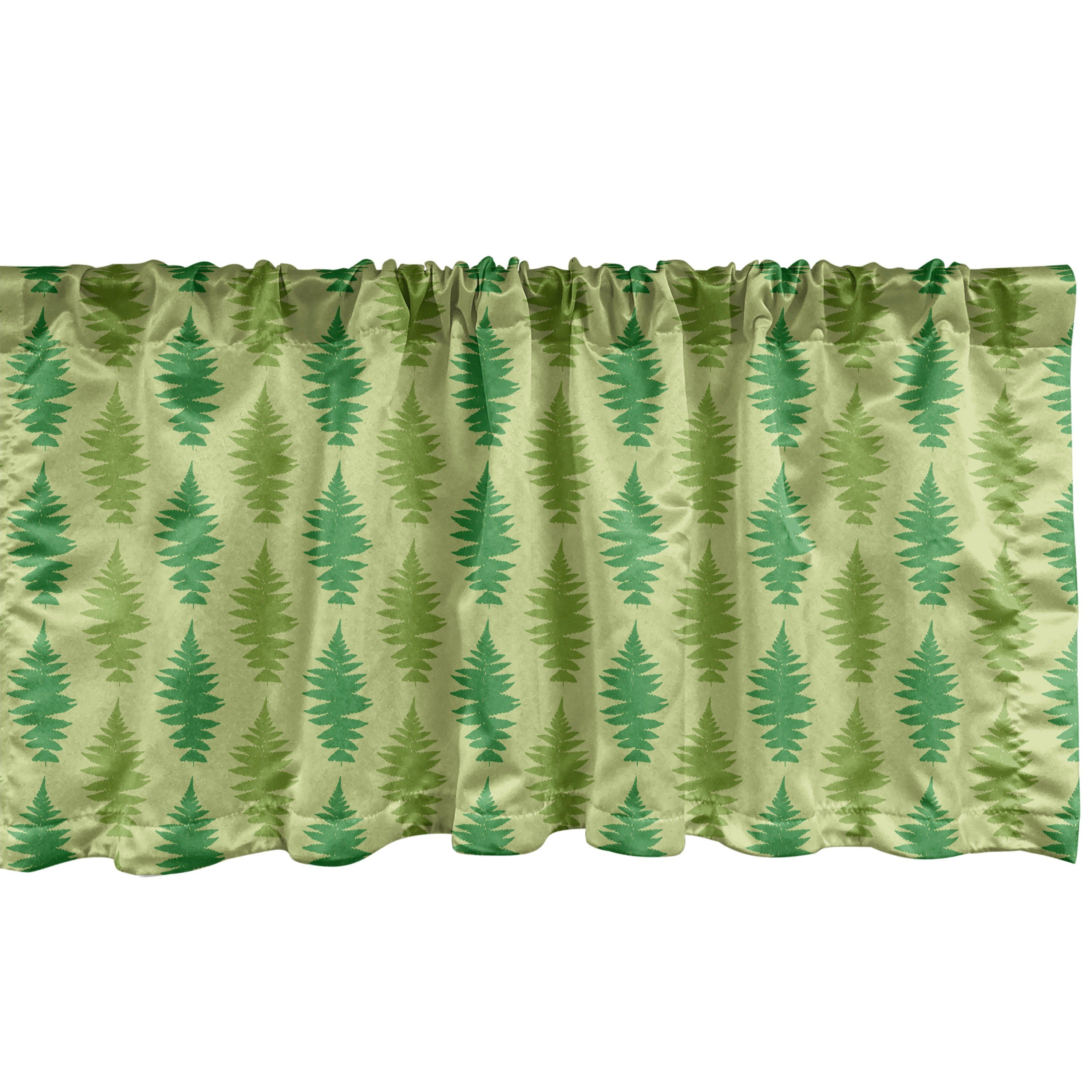 Scheibengardine Vorhang Volant für Küche Schlafzimmer Dekor mit Stangentasche, Abakuhaus, Microfaser, Wald Repetitive Botanik Farn Bäume