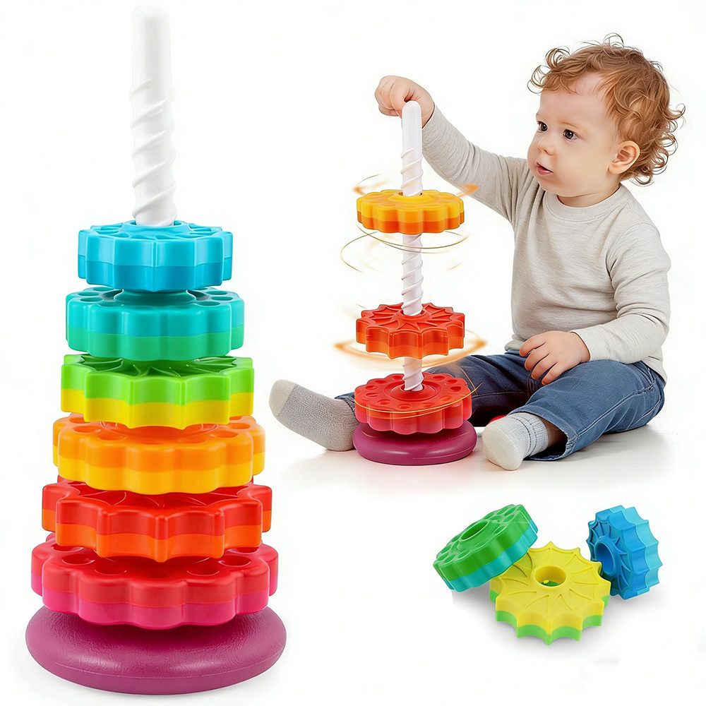 Zaewry Stapelspielzeug Drehspielzeug,Regenbogen-Stapelspielzeug für Kleinkinder ab 3 Jahren, Zahnradspiel, Stapelringe, Ringpyramide für Kinder,Ostergeschenk