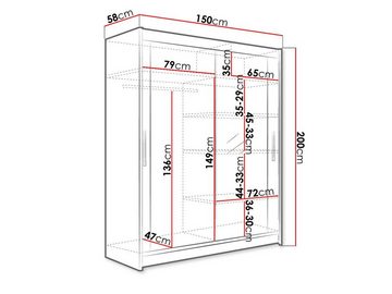 MIRJAN24 Kleiderschrank Westa VI (mit Spiegel, Kleiderstange, Schiebetüren, Einlegeboden) Garderobenschrank, Schwebetürenschrank, 2-türig