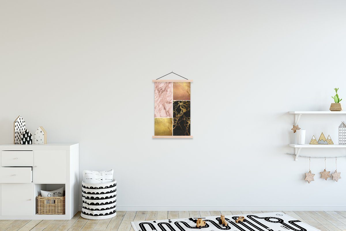 St), - Marmor Posterleiste, Textilposter für Bilderleiste, Gold, - MuchoWow (1 Collage Poster Wohnzimmer, Magnetisch
