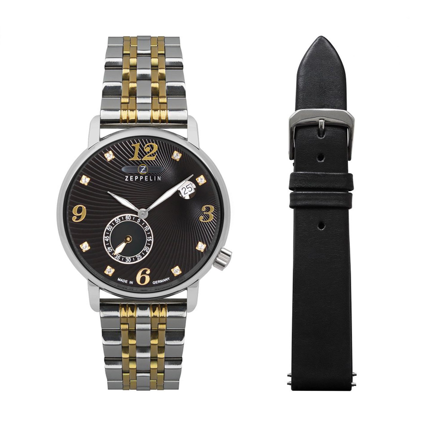 ZEPPELIN Quarzuhr Luna 7633M-2_set, (Set, 2-tlg., Mit zusätzlichem Armband aus Leder), Armbanduhr, Damen, Datum, Edelstahlarmband, Made in Germany