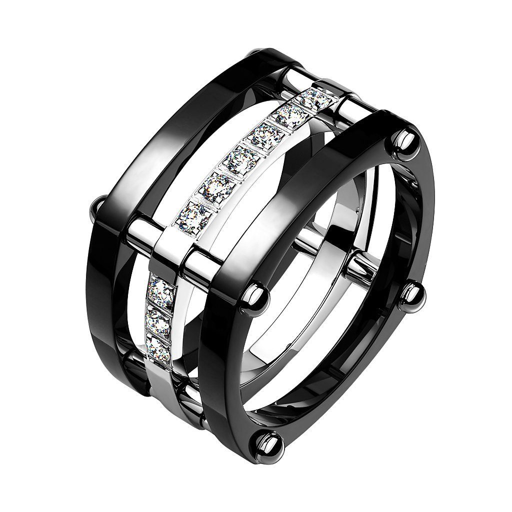 Taffstyle Fingerring Dreiteiliger Titan Ring mit Zirkonia moderner für Damen & Herren (Markanter Statementring mit funkelnden Steinen – hochwertig & stilvoll - Geschenkidee)