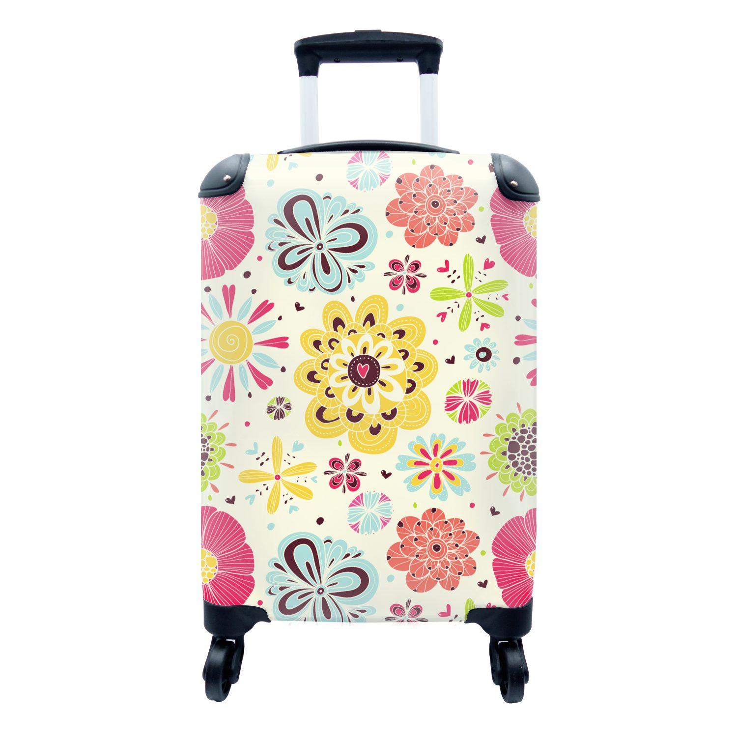 rollen, - Handgepäckkoffer MuchoWow Reisetasche mit Blumen Muster, Trolley, 4 Handgepäck - für Reisekoffer Ferien, Herz Rollen,