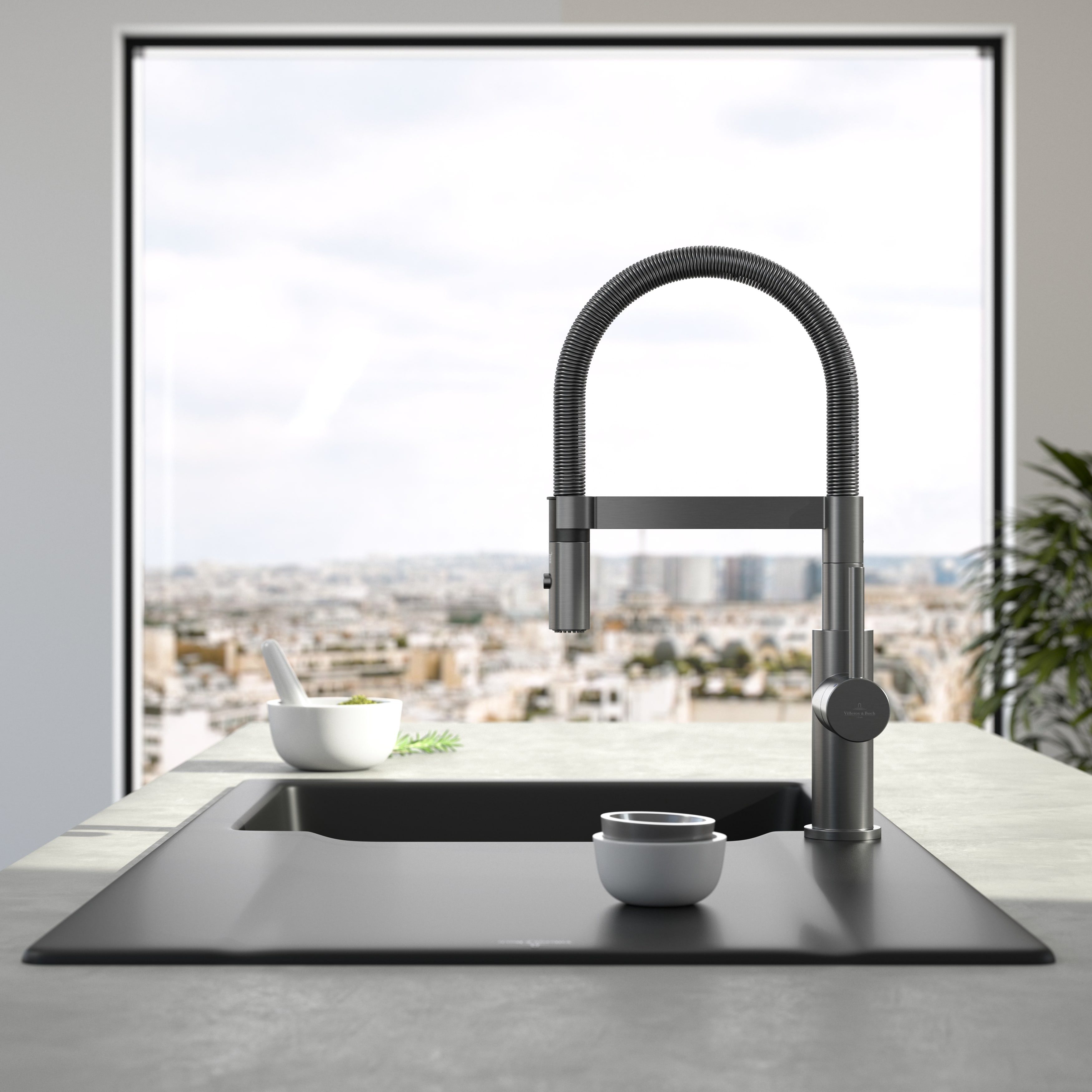 Villeroy & Boch Küchenarmatur Steel Expert Compact (Schwenkbarer Auslauf) Umschaltfunktion und schwenkbarem Auslauf, Spültischarmatur