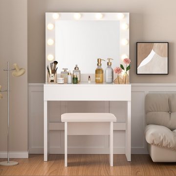 WILGOON Schminktisch Frisiertisch mit LED-Beleuchtung, 1 Schubladen, Ladestation, USB-Ports, Kosmetiktisch 40 x 80 x 140 cm (T x B x H), Kommode Schlafzimmer Weiß