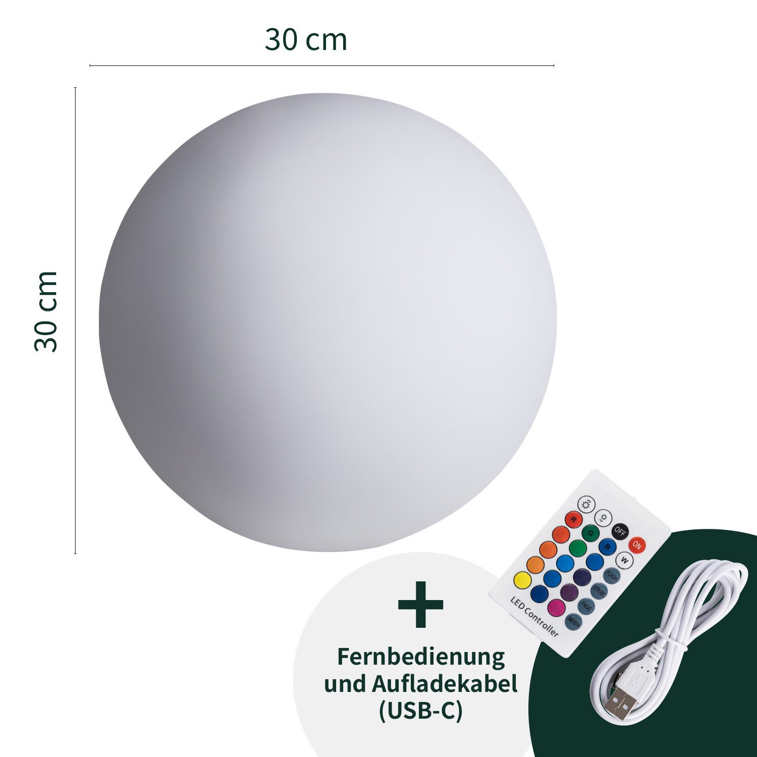 VERDOBA LED Kugelleuchte LED Gartenleuchte - Kugelleuchte Innen & Außen - Leuchtkugel mit Akku, LED, 16-60 Lumen (je nach Farbe) – Bild 4 von 5