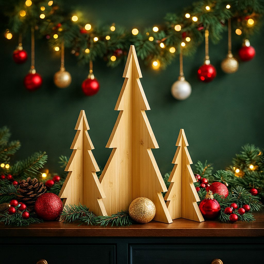 UNUS HOME Dekobaum Aufsteller Bäume im 3er Set Holz in natur (3er Set), Holzbäume, Weihnachtsdeko aus Holz