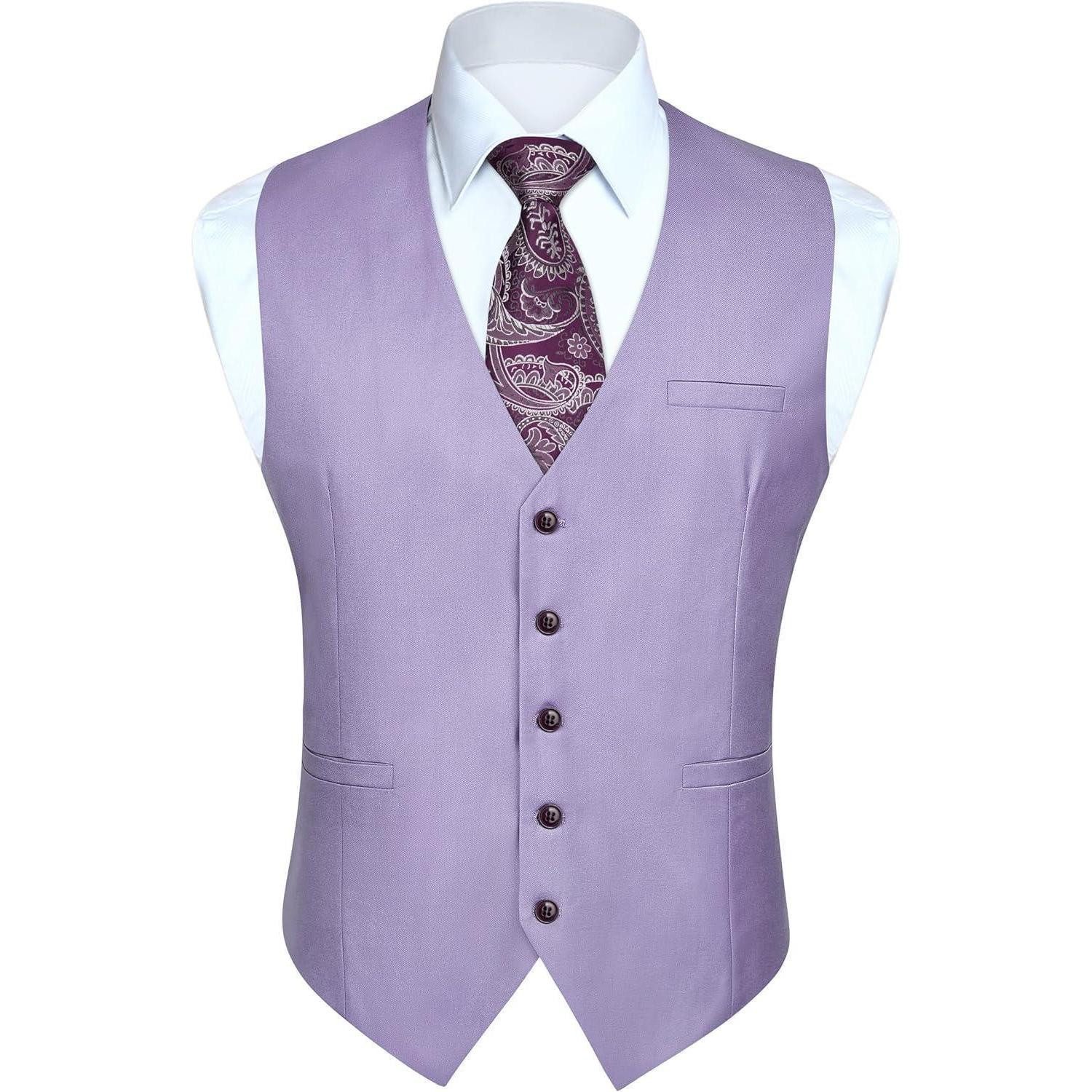 LuxusKollektion Krawatte Anzugweste Herren Hochzeit Business einfarbig Taschen 4XL Lila