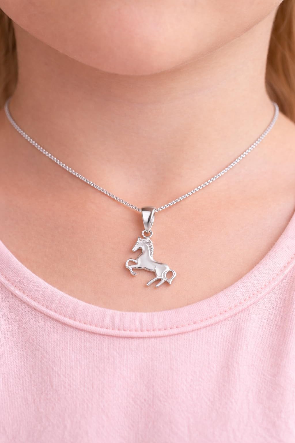 schmuck23 Kette mit Anhänger Anhänger Pferd 925 Silber Damen Mädchen Kettenanhänger Reiten Geschenk (Set, Anhänger mit Halskette), Kinderschmuck Echtschmuck Halskette