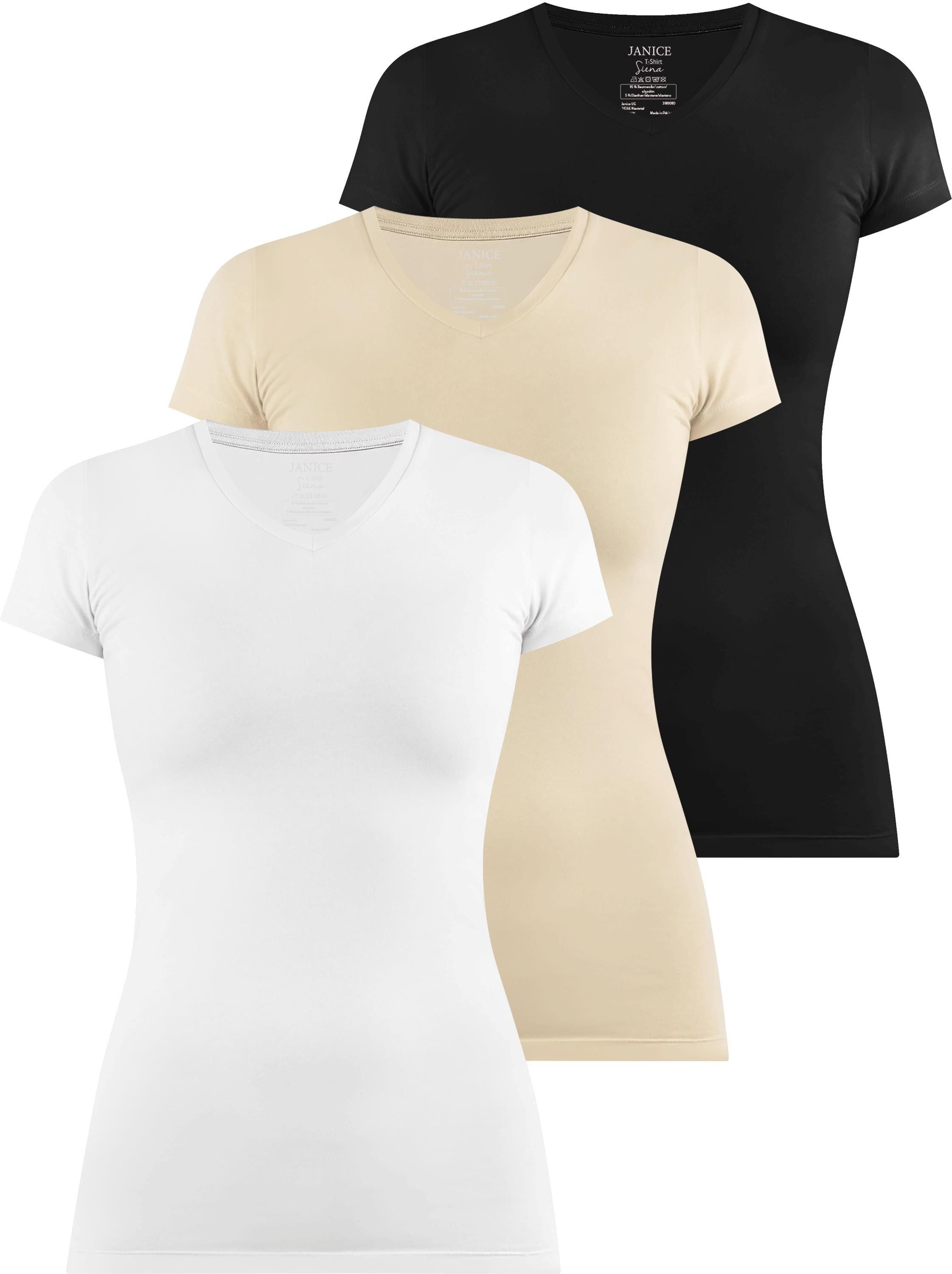 Janice Kurzarmshirt 3 x Figurbetontes T-Shirt mit V-Ausschnitt Siena Damen Basic kurzarm Shirt