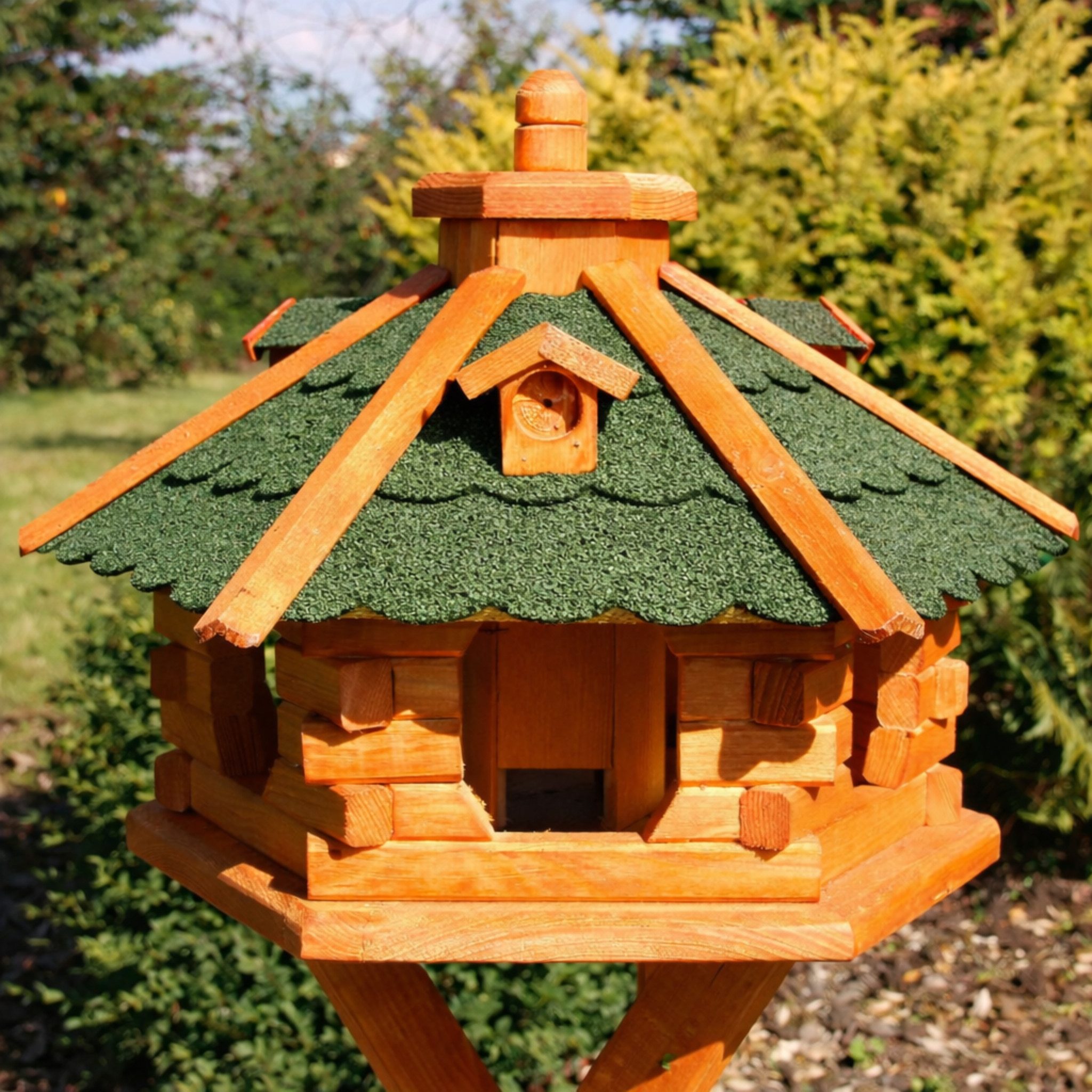 Holzdekoladen Vogelhaus Vogelhaus Holz handgefertigt mit Ständer & Solar weiß wählbar
