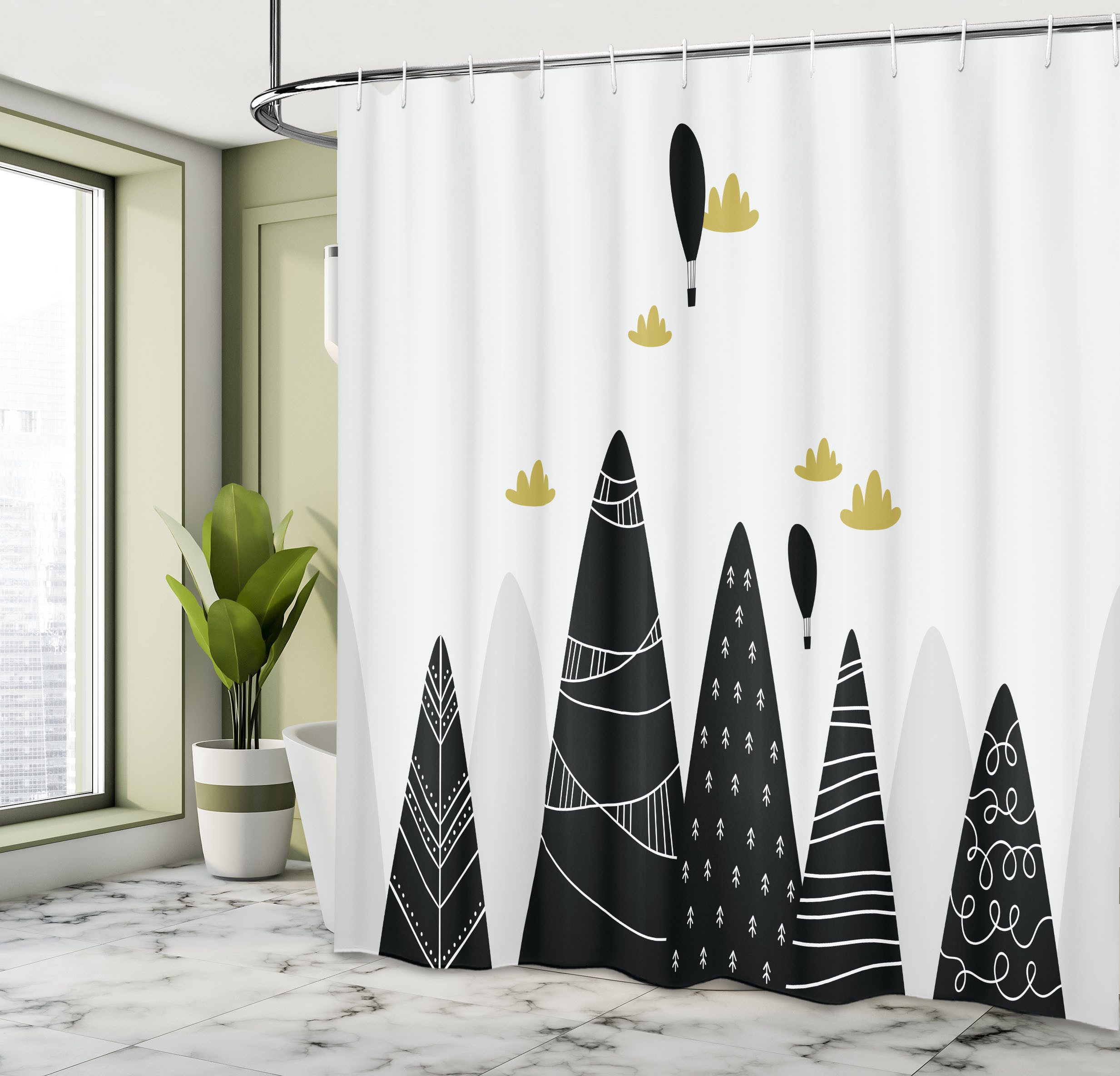 Abakuhaus Duschvorhang Moderner Digitaldruck mit 12 Haken auf Stoff Wasser Resistent Breite 175 cm, Höhe 180 cm, skandinavisch Wolken Gebirgsregion