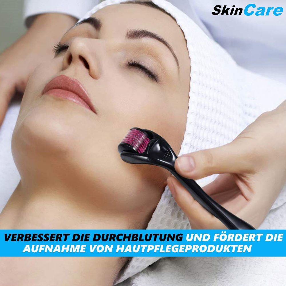 MAVURA Dermaroller SkinCare Mikronadelroller Derma Anti Microneedling Pflege Aging Micronadeln Wachstum, Pigment Haut Haarwachstum, Bart Massageroller Cellulite Haare Nadelroller Falten, Hautpflege Roller Regeneration Narben Haarwuchs Haar