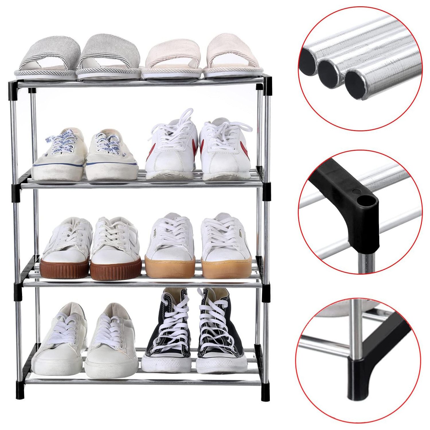 Venkuber Schuhregal Schuhregal, 3-stöckig, stapelbar und platzsparend, vielseitig, Platzsparend, 4-stöckig, vielseitig für Schuhe, Taschen und mehr