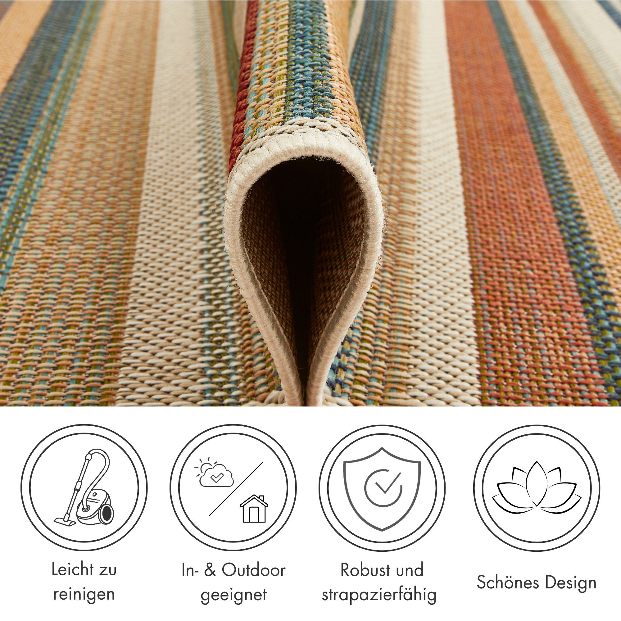 Andiamo Teppich Sedona Streifen, rechteckig, Höhe: 5 mm, Flachgewebe, gestreift, In- und Outdoor geeignet