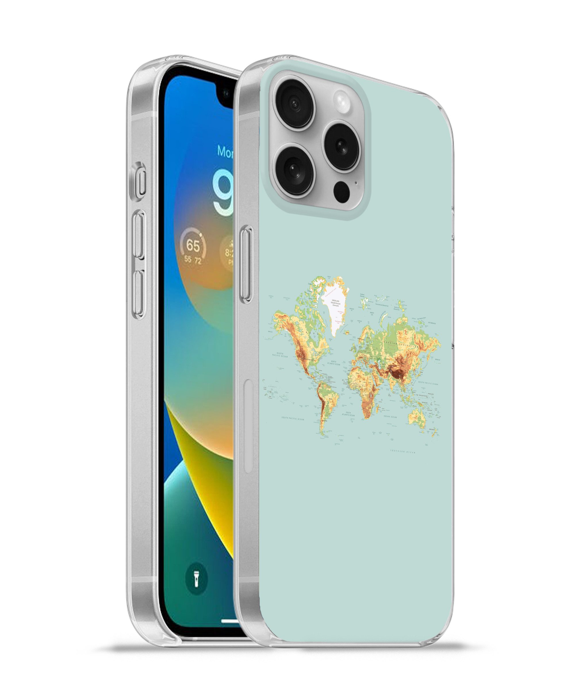 MuchoWow Handyhülle für Apple iPhone 16 Pro Max Weltkarte - Realistisch - Blau, Smartphone-Bumper, Print, Handy Schutzhülle Dünn