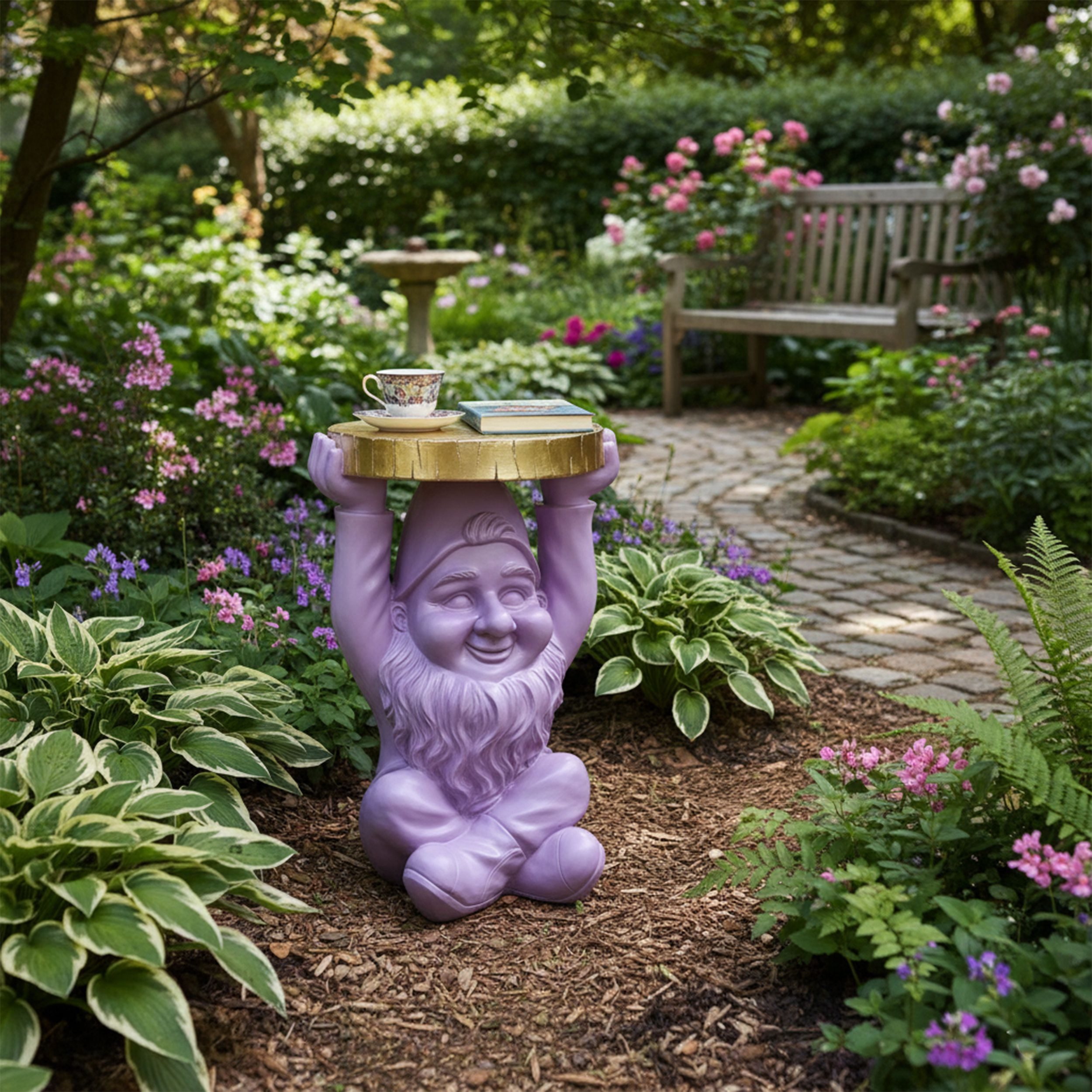 colourliving Beistelltisch Gartenzwerg rund – in Schwarz oder Lila für Garten & Wohnbereich (1-St), perfekt für Getränke, Bücher oder Dekoration