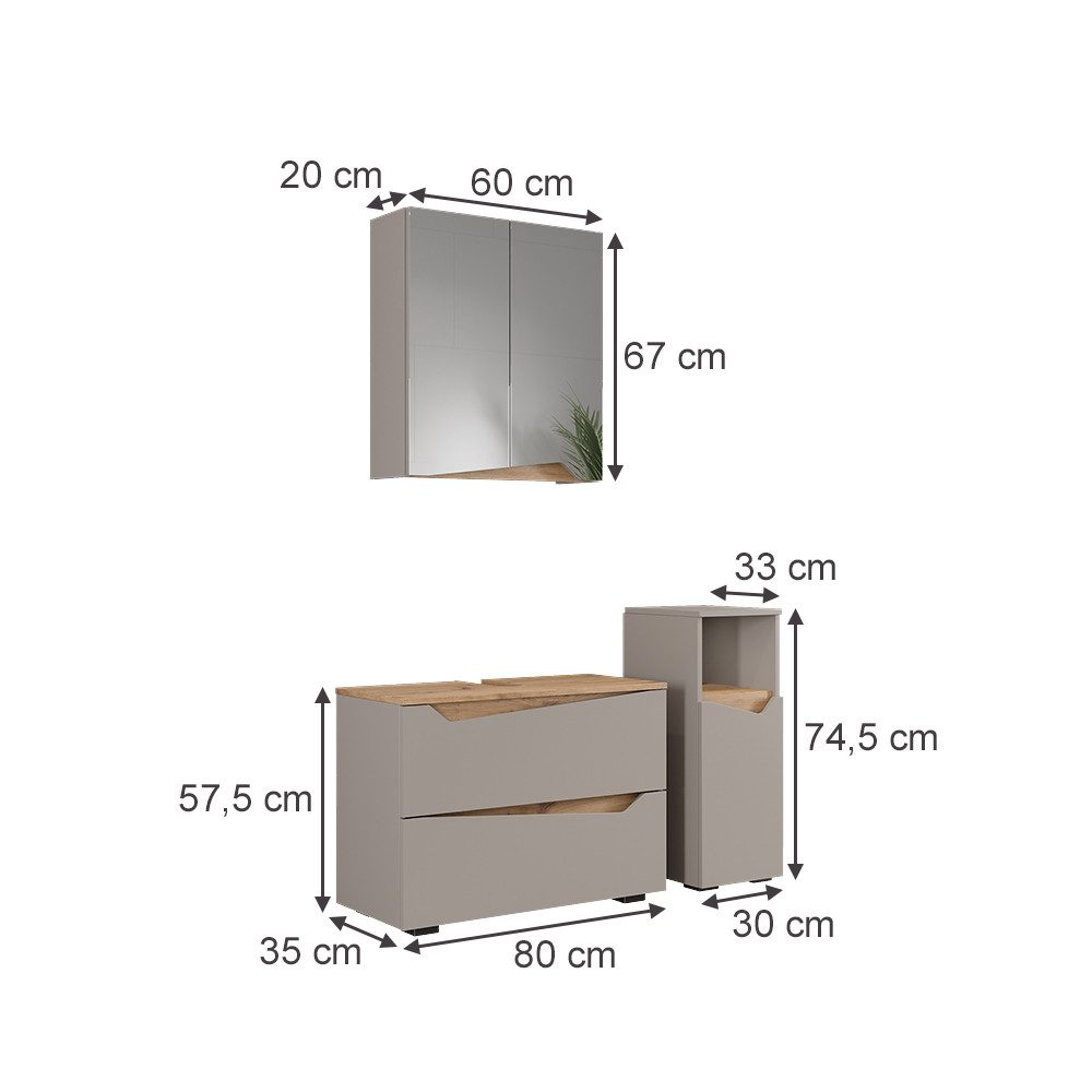 Vicco Badmöbel-Set Marelle, Greige/Artisan, 3 Teile günstig online kaufen