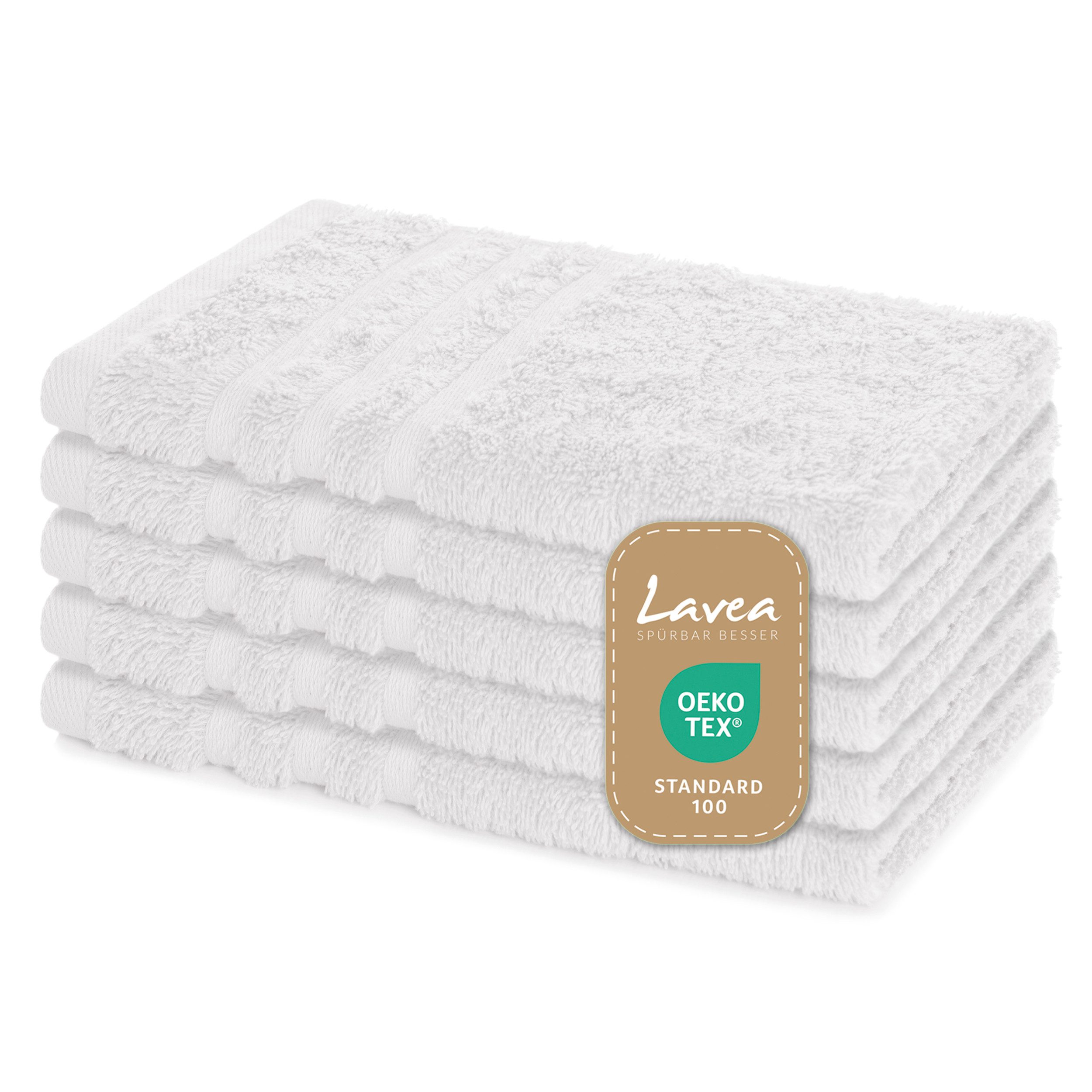 Lavea Gästehandtuch 5er Set Gästehandtücher, Elena Frottee, 30x50 cm Gästetuch, 100% Baumwolle (5er Set), 500 g/m² Frottier, weich & saugstark, pflegeleicht