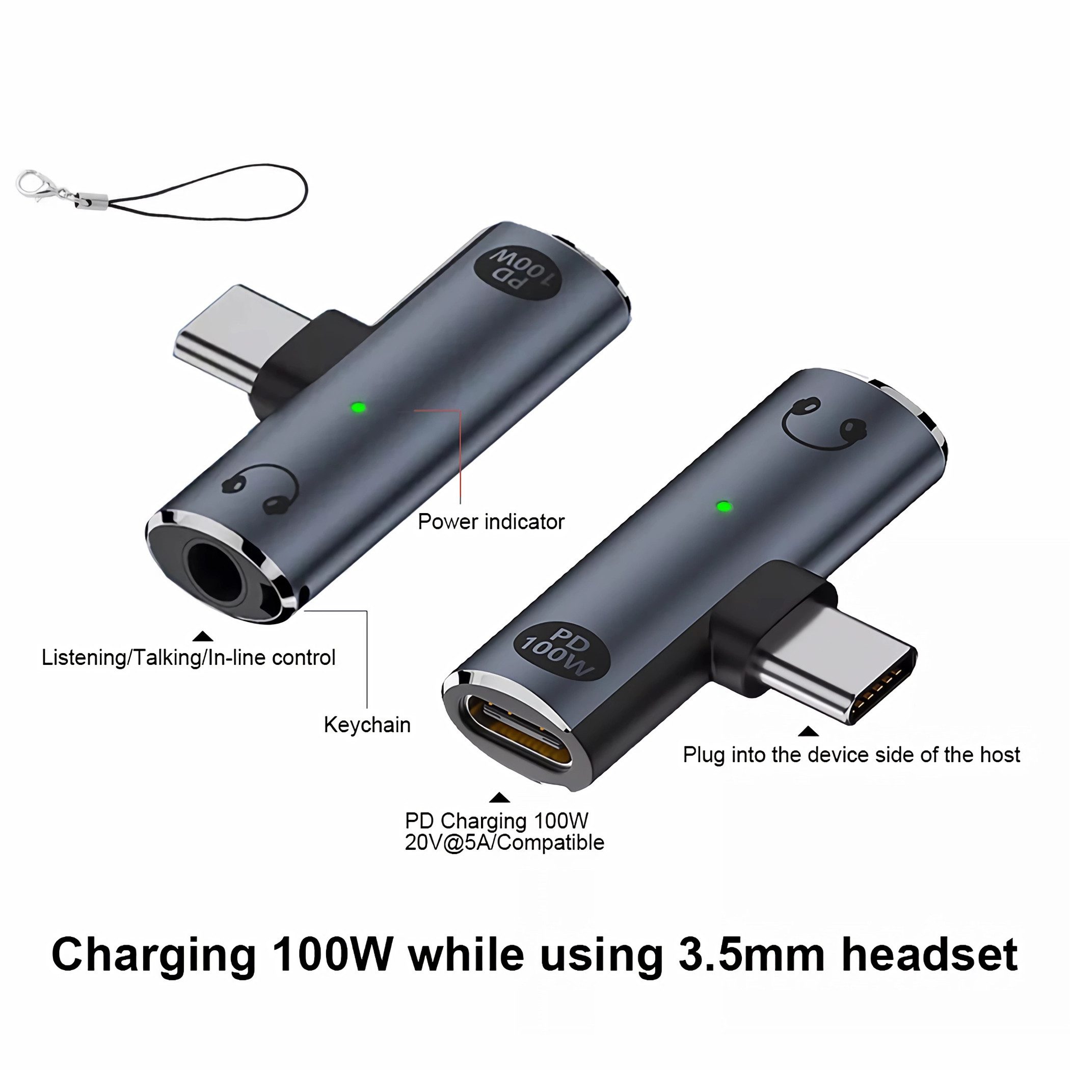 Bolwins C66 USB-C Audio Adapter Stecker auf Buchse + 3,5mm Klinke AUX Audio-Adapter USB-C Stecker, 3,5 mm Klinkenbuchse zu USB-C, 3,5 mm Klinke, 0 cm, 2-in-1 USB-C Audio & Ladeadapter Gleichzeitiges Laden und Musikhören