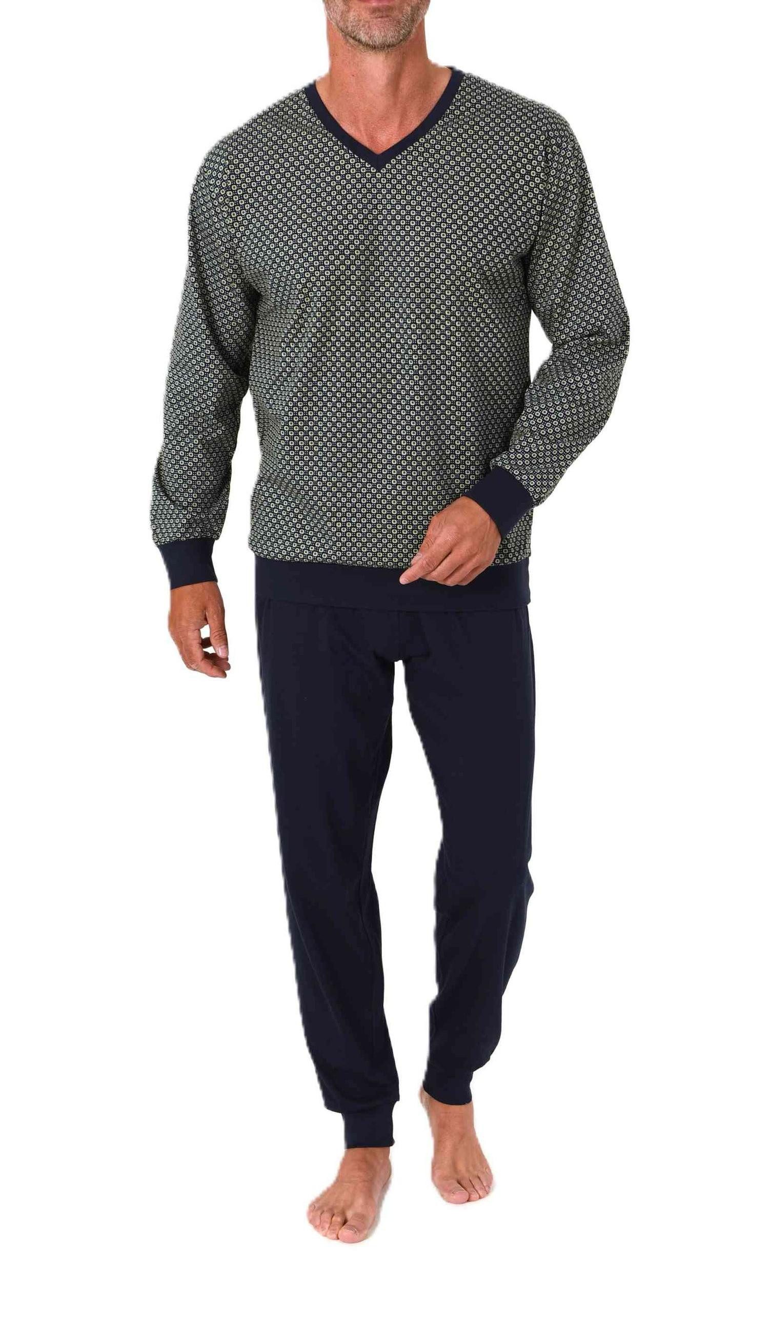Pyjama Normann Herren Schlafanzug langarm mit Bündchen und V-Hals