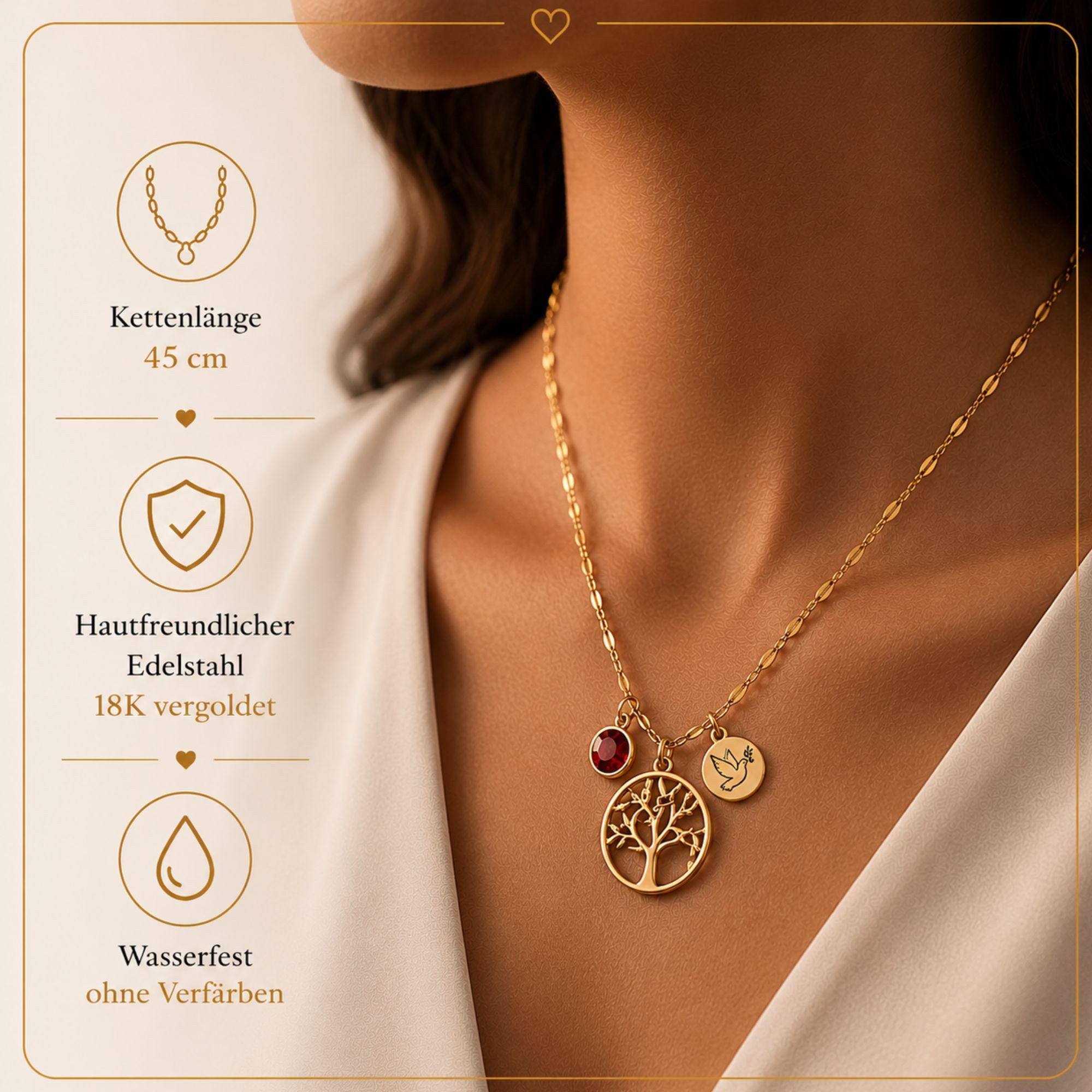 BS Schmuckdesign Kette mit Anhänger mit Gravur Personalisierte Halskette Damen Lebensbaum mit Geburtsstein Gravur (inkl. Gravur), personalisiert inkl. Geschenkbox