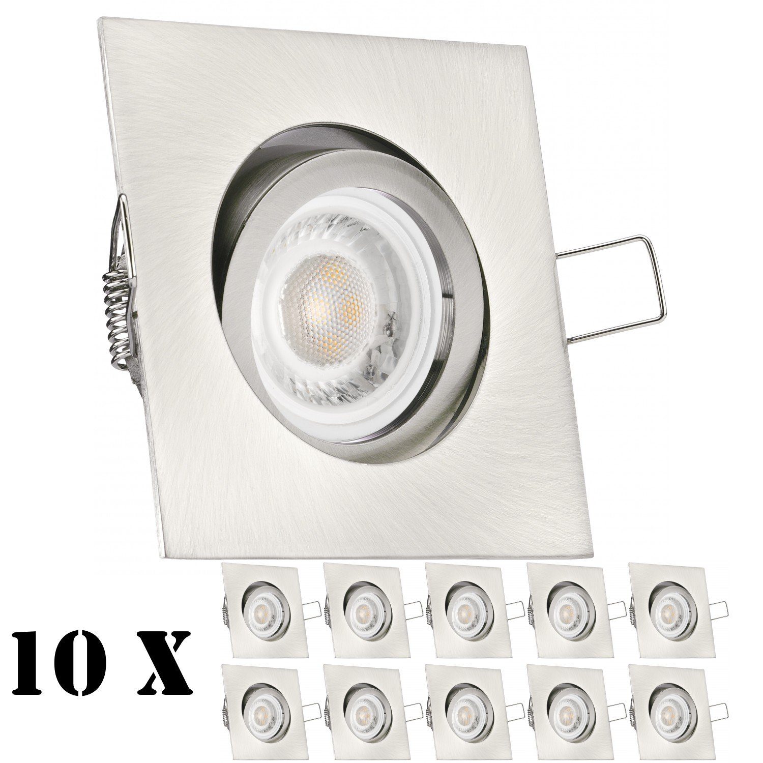 LEDANDO flach silber Einbaustrahler LED in 10er gebürste edelstahl LED extra / Set Einbaustrahler