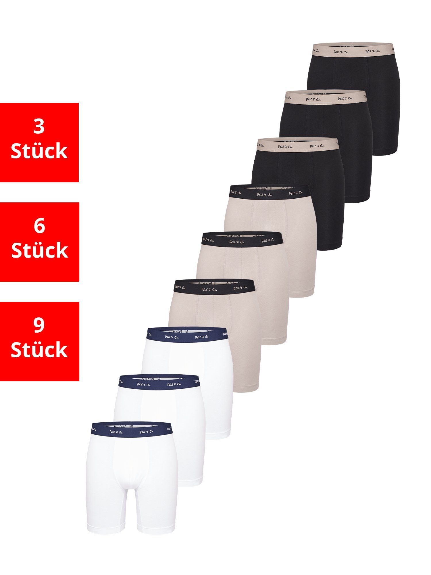 Phil & Co. Langer Boxer Long Boxer Briefs (9-St) Retroshorts - langes Bein günstig online kaufen