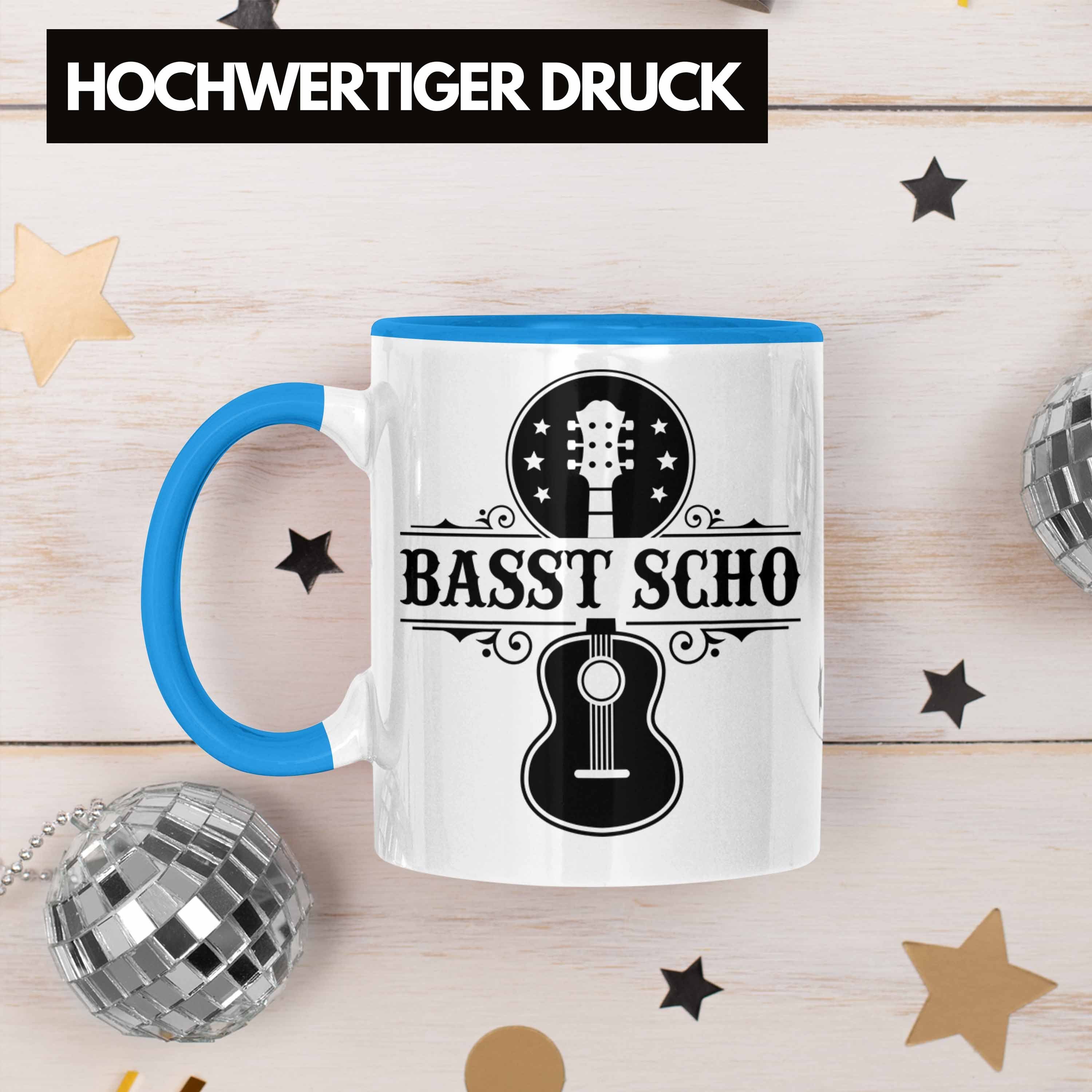 Basst Bass-Spieler Kaffee-Becher Bassist Tasse Blau Geschenkidee S Geschenk Tasse Trendation
