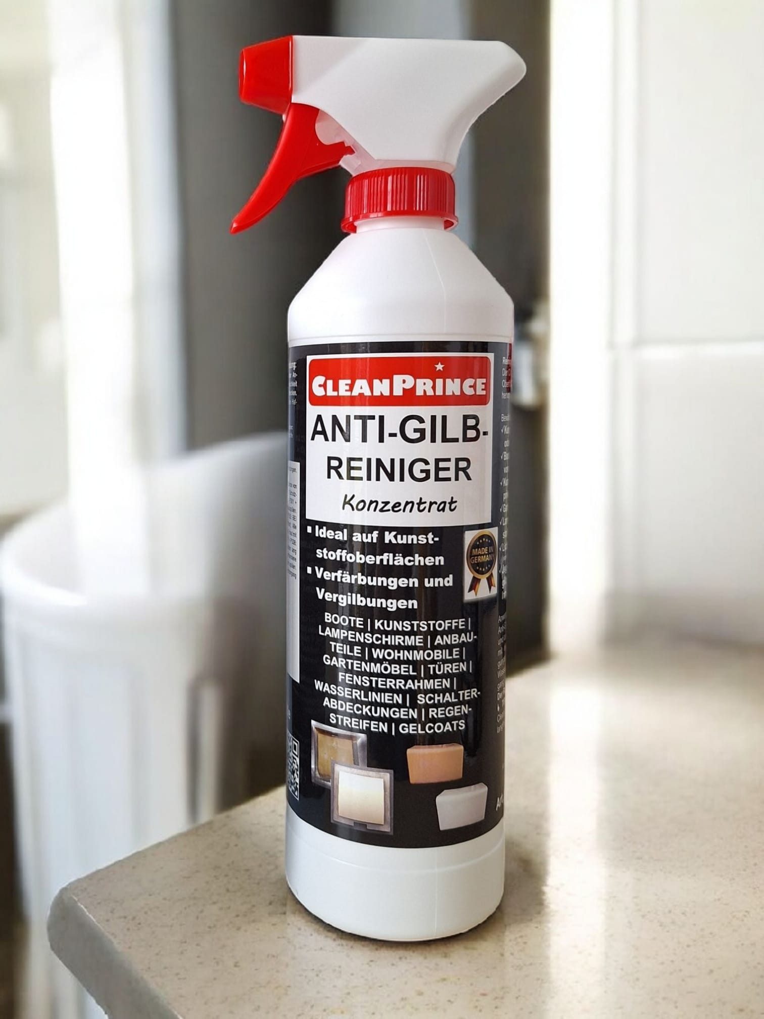 CleanPrince Anti-Gilb-Reiniger, für Gelcoat Caravan Boot Kunststoffe Reinigungsspray (Innen- und Außenbereiche)