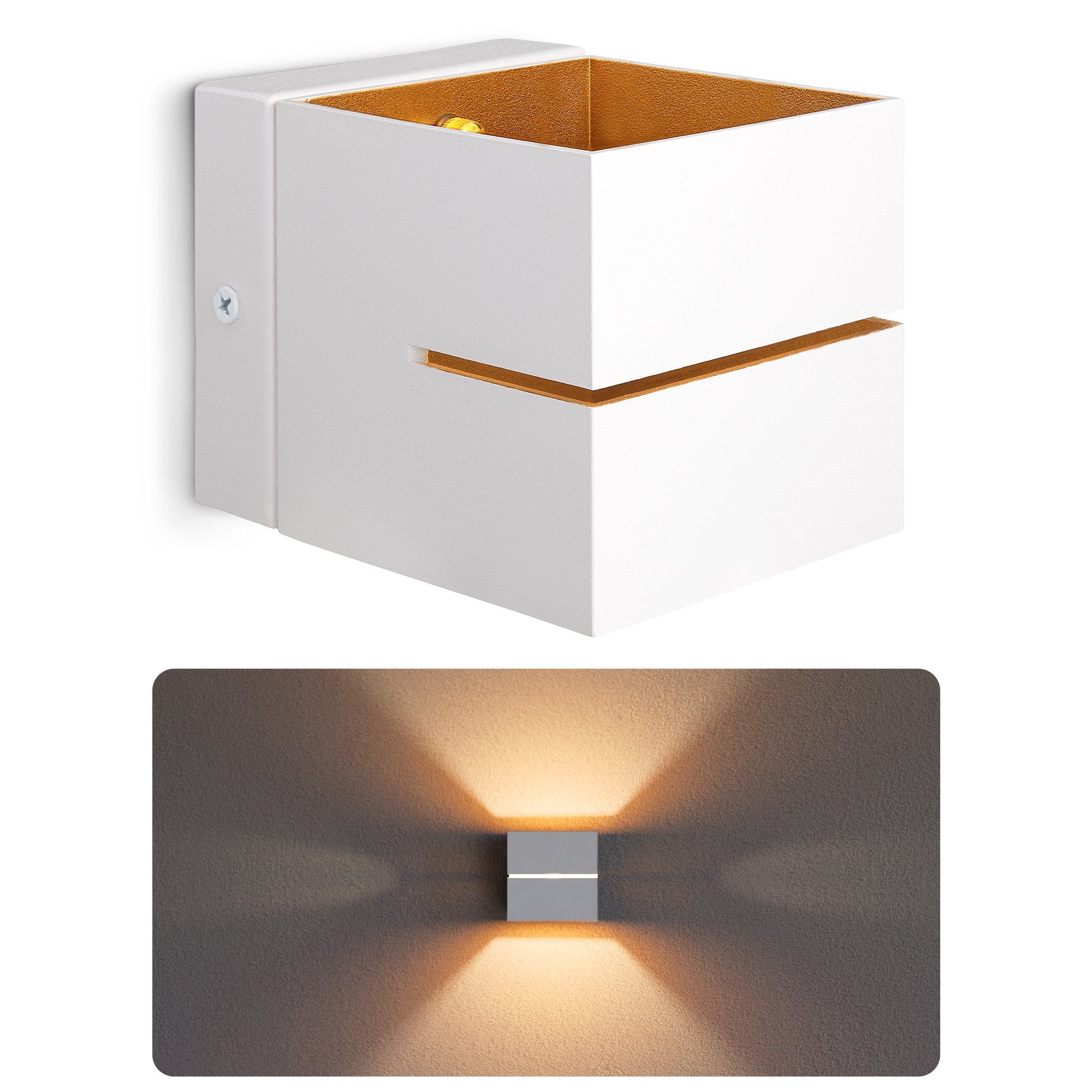 SSC-LUXon LED Wandleuchte KOURA Up Down Wandlampe weiß gold Lichtspalt mit G9 LED 2W, Warmweiß | Wandleuchten