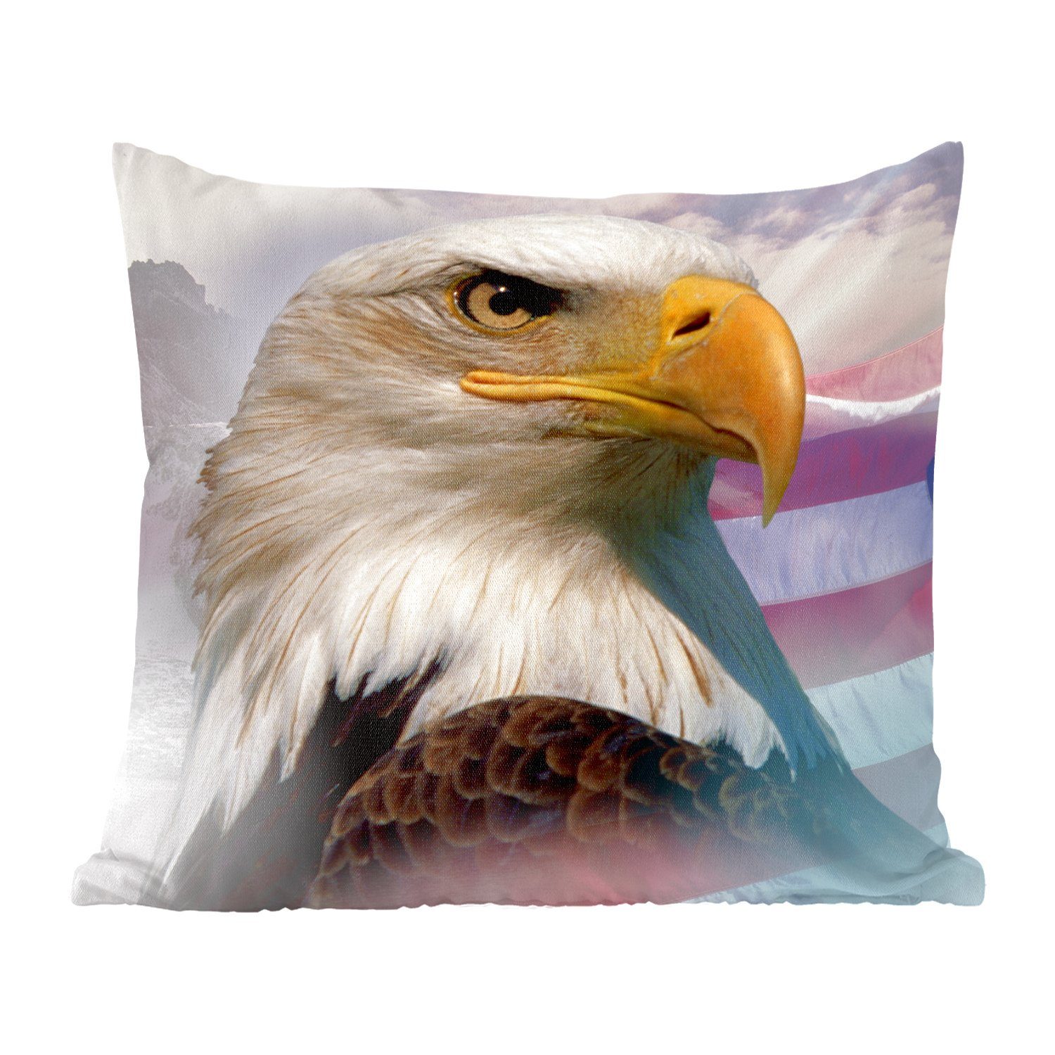 MuchoWow Dekokissen Ein amerikanischer Weißkopfseeadler mit einer amerikanischen Flagge, Zierkissen mit Füllung für Wohzimmer, Schlafzimmer, Deko, Sofakissen