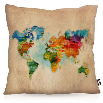 Kissenbezug, VOID, Sofa-Kissen Wasserfarben Weltkarte Outdoor Indoor globus erde globetrotter welt