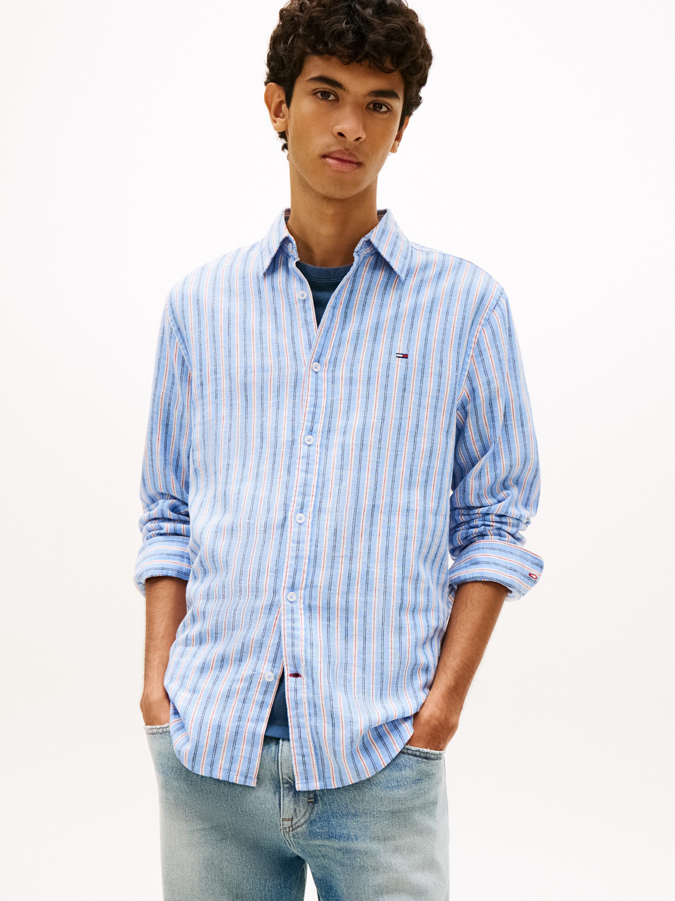 Tommy Jeans Langarmhemd REGULAR LINEN MIX STRIPES Regular fit mit Streifenmuster