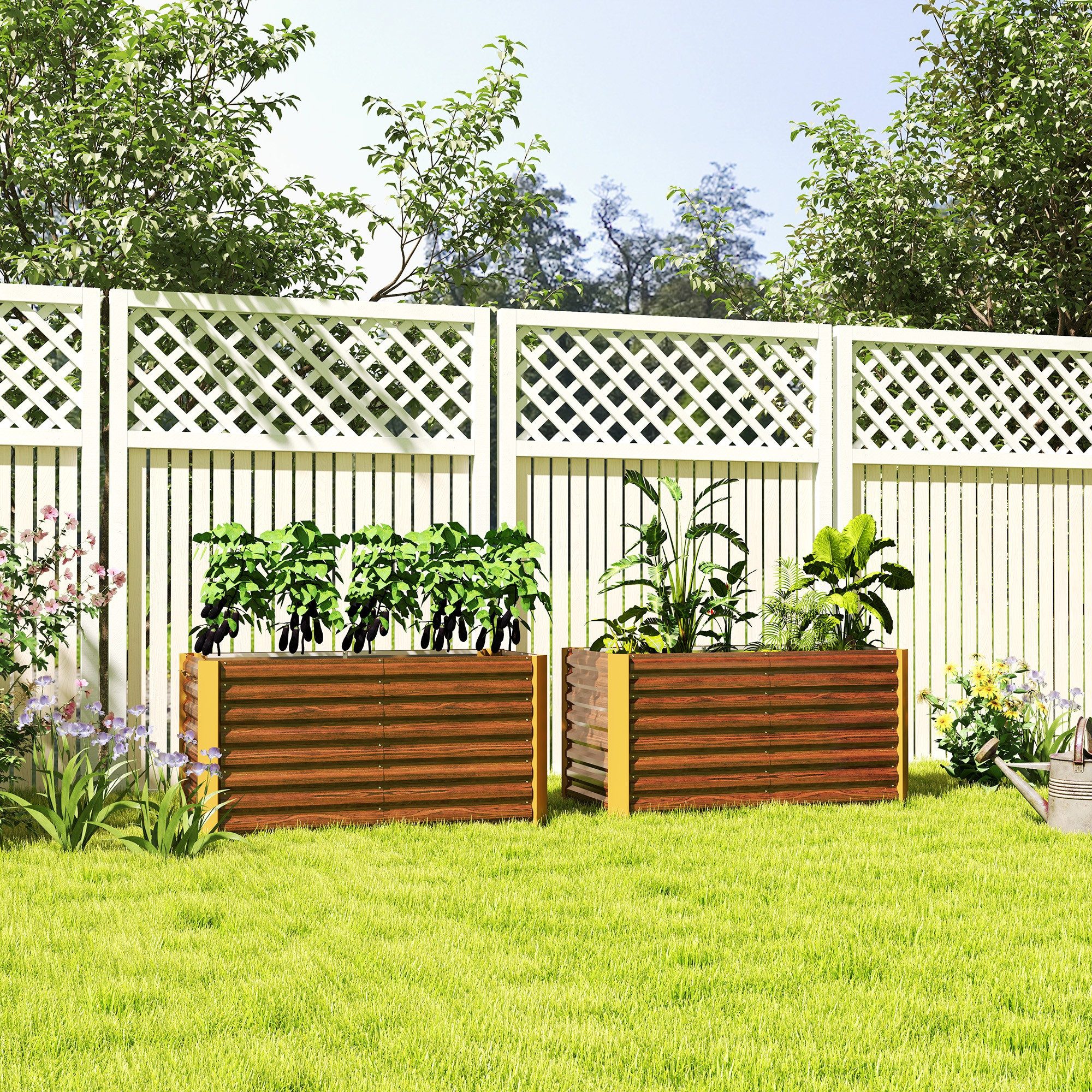 Outsunny Hochbeet 2er-Set, witterungsbeständig, aus Verzinkter Stahl (Pflanzkasten, 1 St., Gemüsebeet), für Terrasse & Garten, 120 x 60 x 60 cm