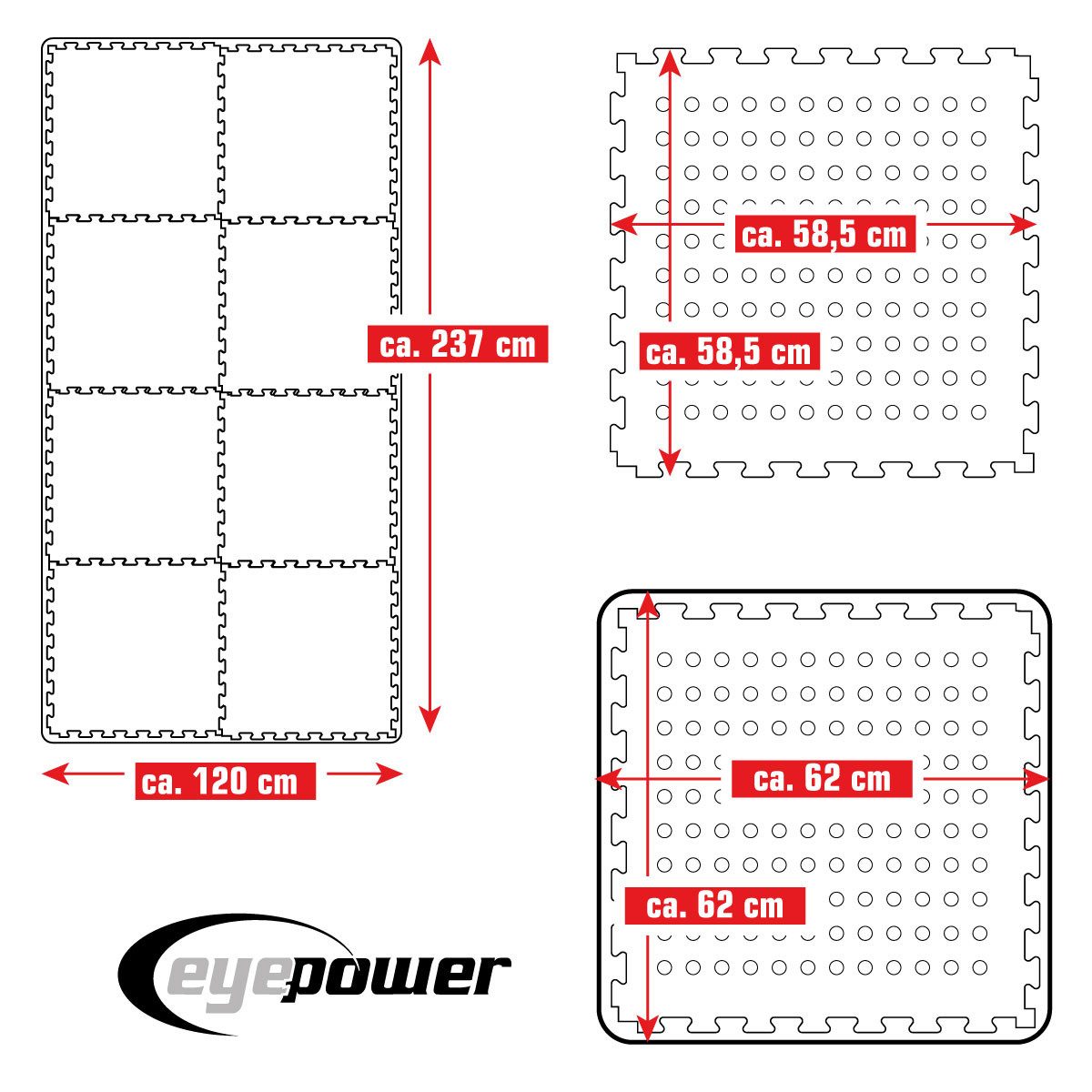 eyepower Pool-Bodenschutzfliese 2,8 m² Poolmatte aus 8 großen EVA Matten - Rutschfeste Poolunterlage, 1 cm dicke Bodenfliesen - 62 x 62 Unterlegmatten - Whirlpool Unterlage