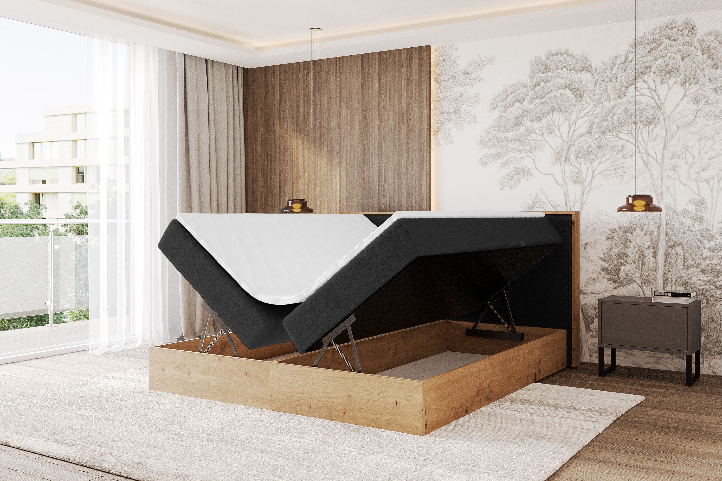 ALTDECOR Boxbett LOLLI9 (Multipocket-Matratze H4, H3 Matratze Bonellfederung, Topper, Kopfteil)