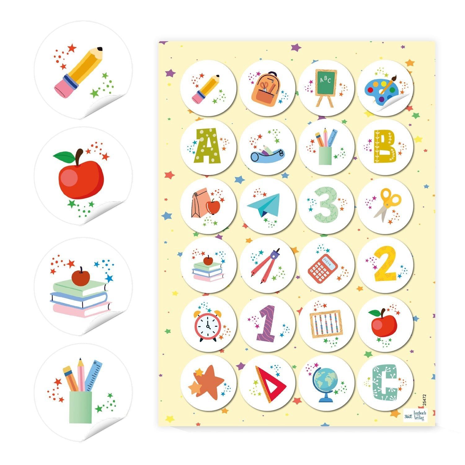 Logbuch-Verlag Aufkleber Motivationsaufkleber Schule 24 runde Sticker mit Schulmotiven für