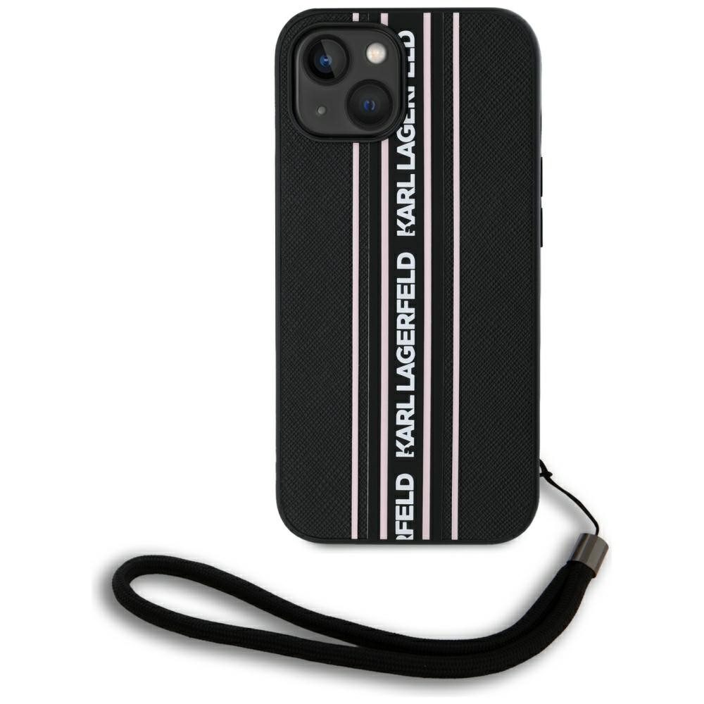 KARL LAGERFELD Handyhülle Schutzhülle Smartphonehülle Umhängeband 6,1 Zoll, Trageband, erhöhte Kanten, Saffiano-Optik