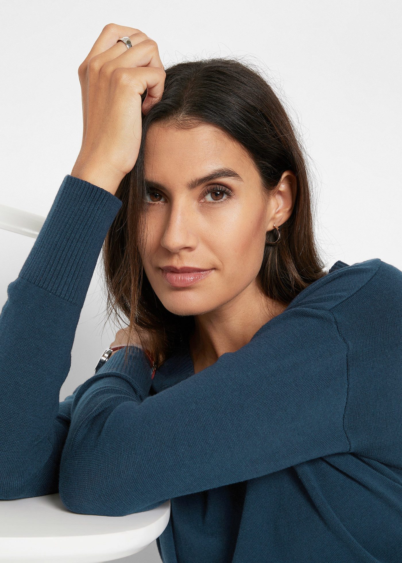 bonprix Longpullover Feinstrick-Baumwollmischung, mit V-Ausschnitt, mit Seitenschlitzen