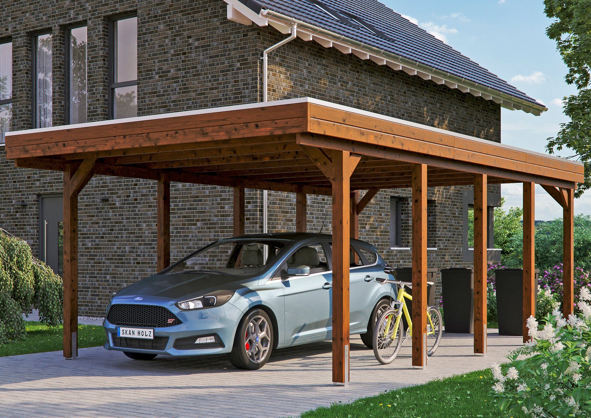 Skanholz Einzelcarport Friesland, BxT: 397x708 cm, 221 cm Einfahrtshöhe braun | Carports