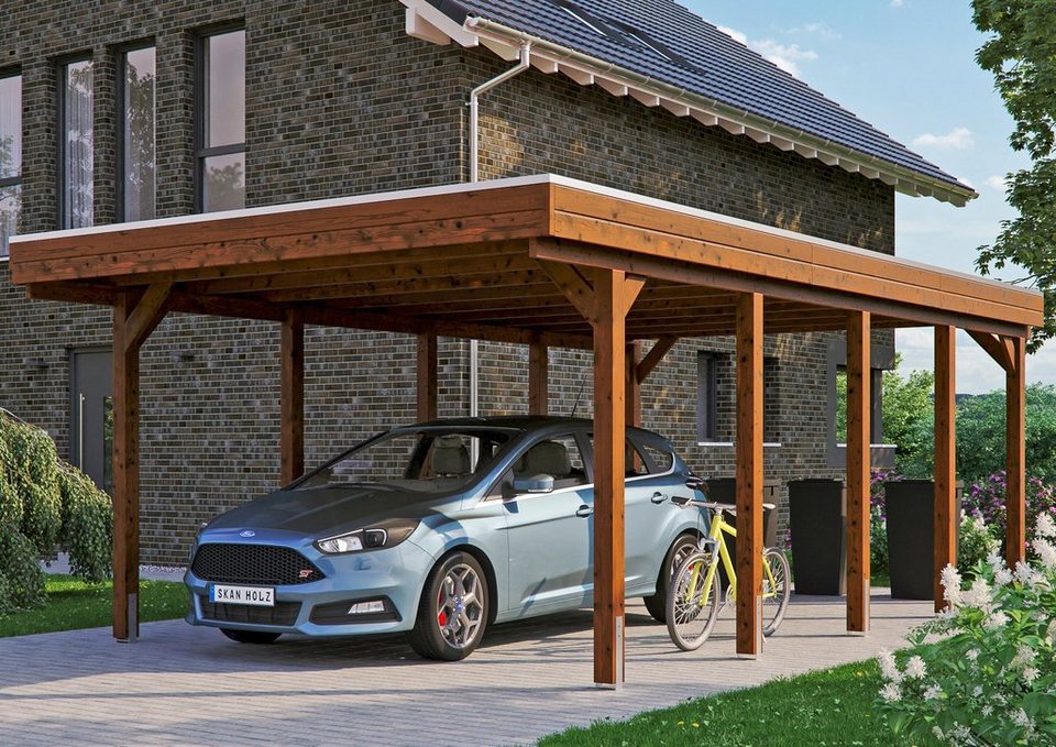 Skanholz Einzelcarport Friesland, BxT: 397x708 cm, 221 cm Einfahrtshöhe,  Flachdach-Carport mit Aluminium-Dachplatten