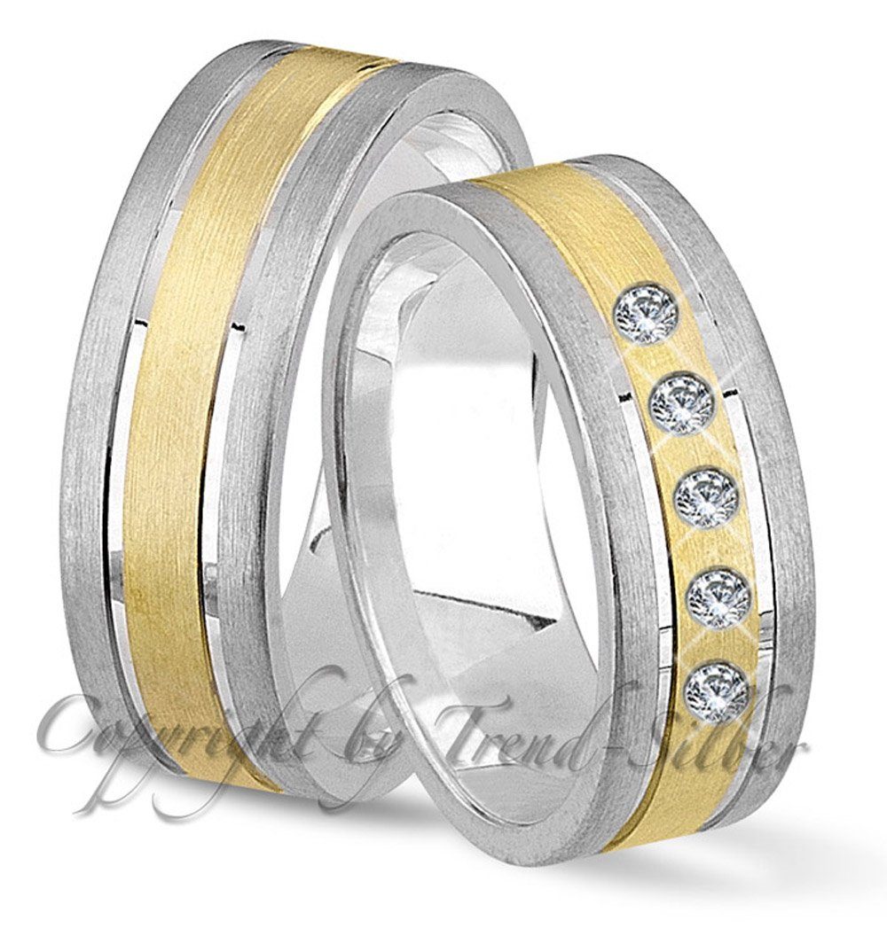 Trauringe123 Trauring Trauringe aus 925er Silber ohne Stein + Gold plattiert . J101